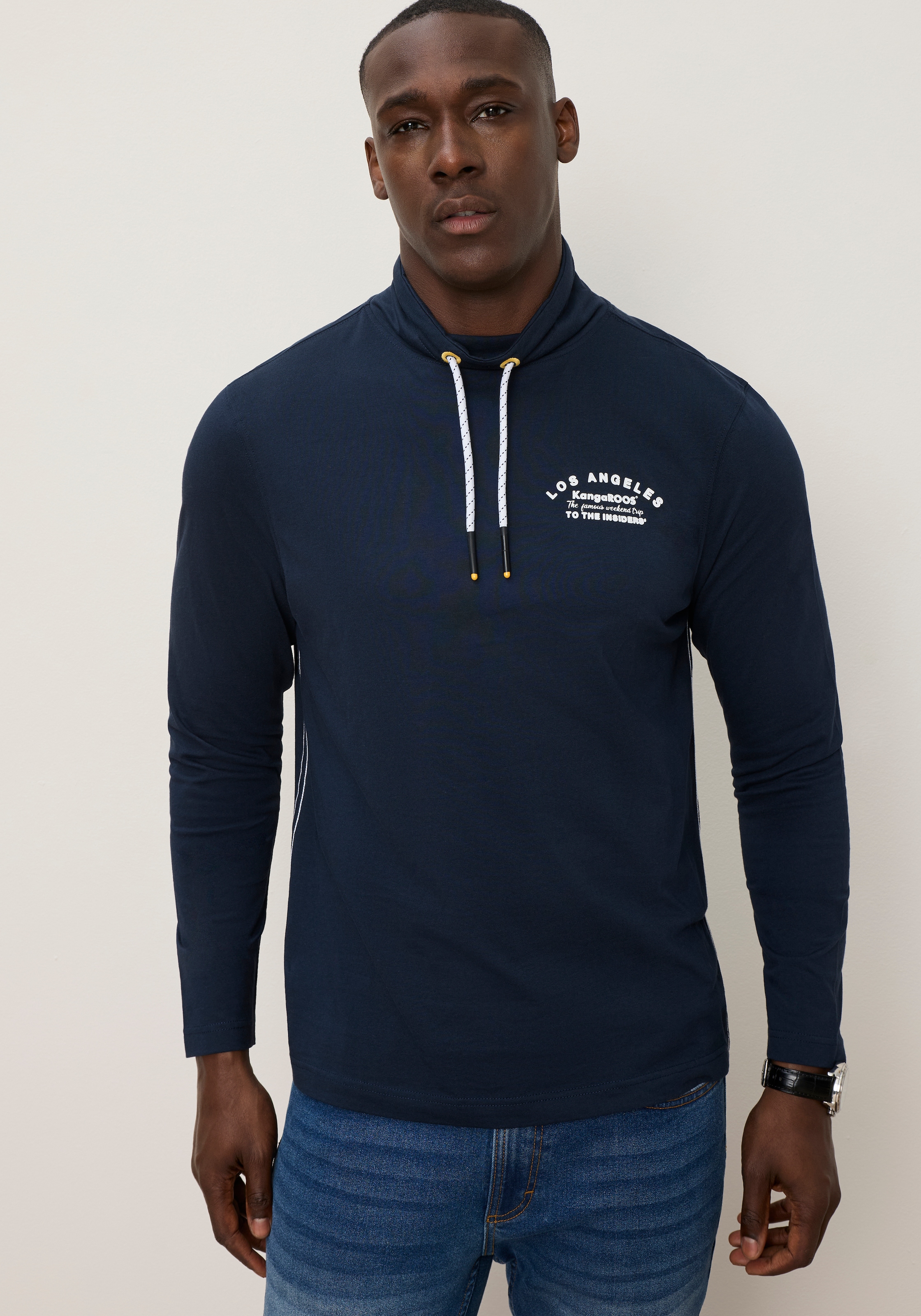 KangaROOS Langarmshirt mit hoch geschlossenem Ausschnitt und Kordelzug, normale Passfor