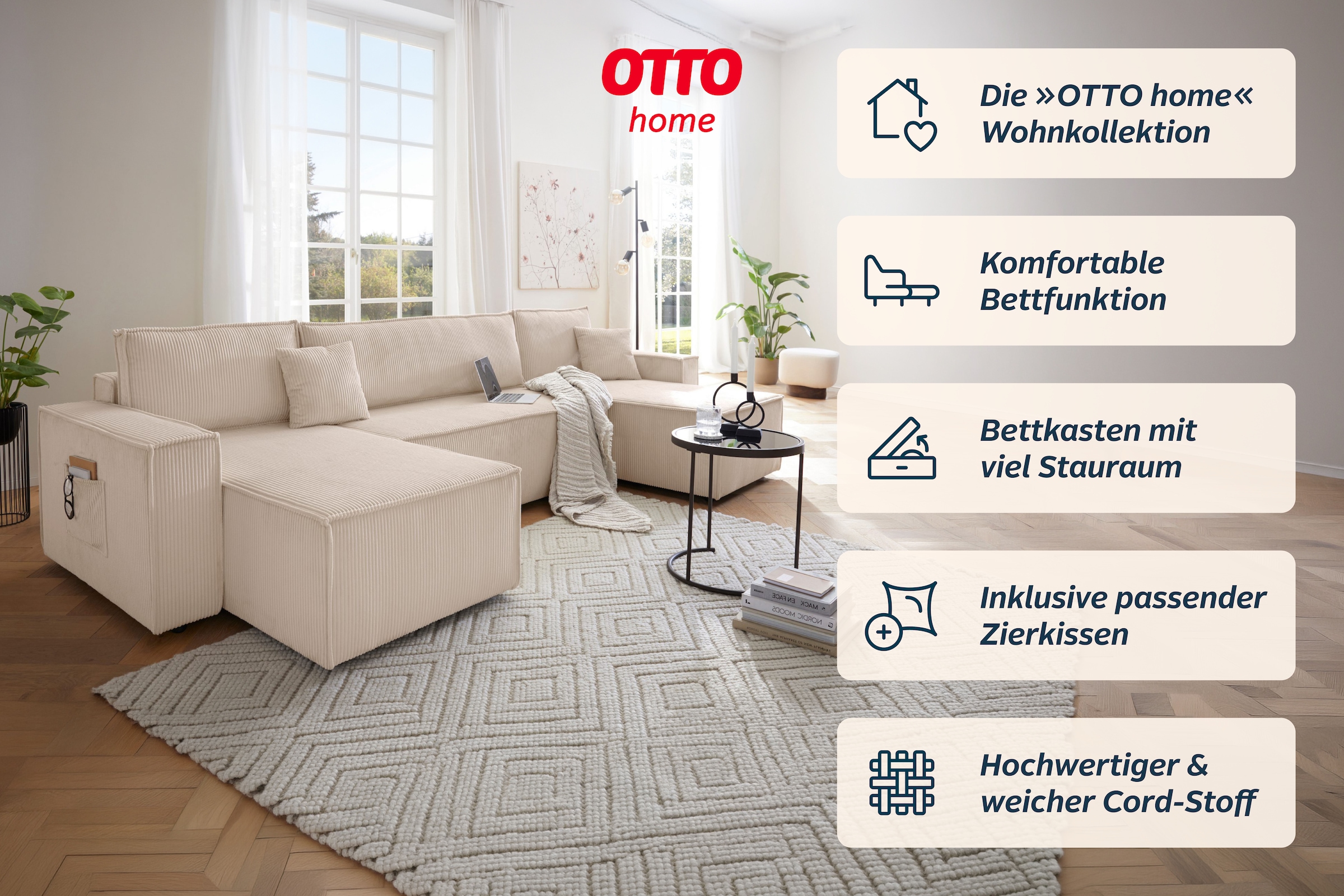 OTTO home Wohnlandschaft »CASSI L-Form, 311cm - OTTO. Verlässliche Qualität.« Schlaffunktion (133/270), Bettkasten, Cord, Unser Tiefpreis