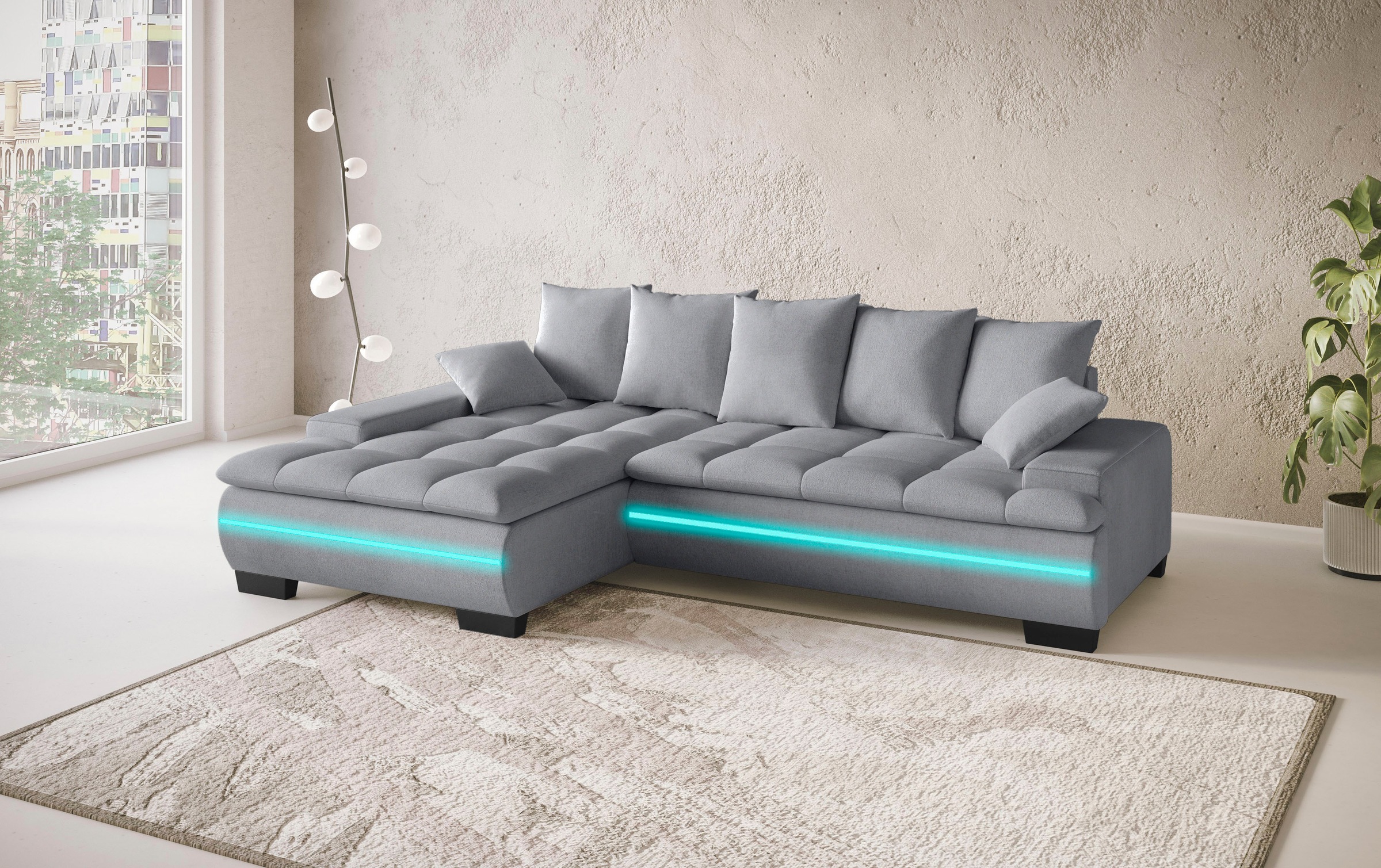 Mr. Couch Ecksofa »Haiti II, L-Form«, RGB-LED Beleuchtung, wahlweise mit Kaltschaum, Bett, Bettkasten