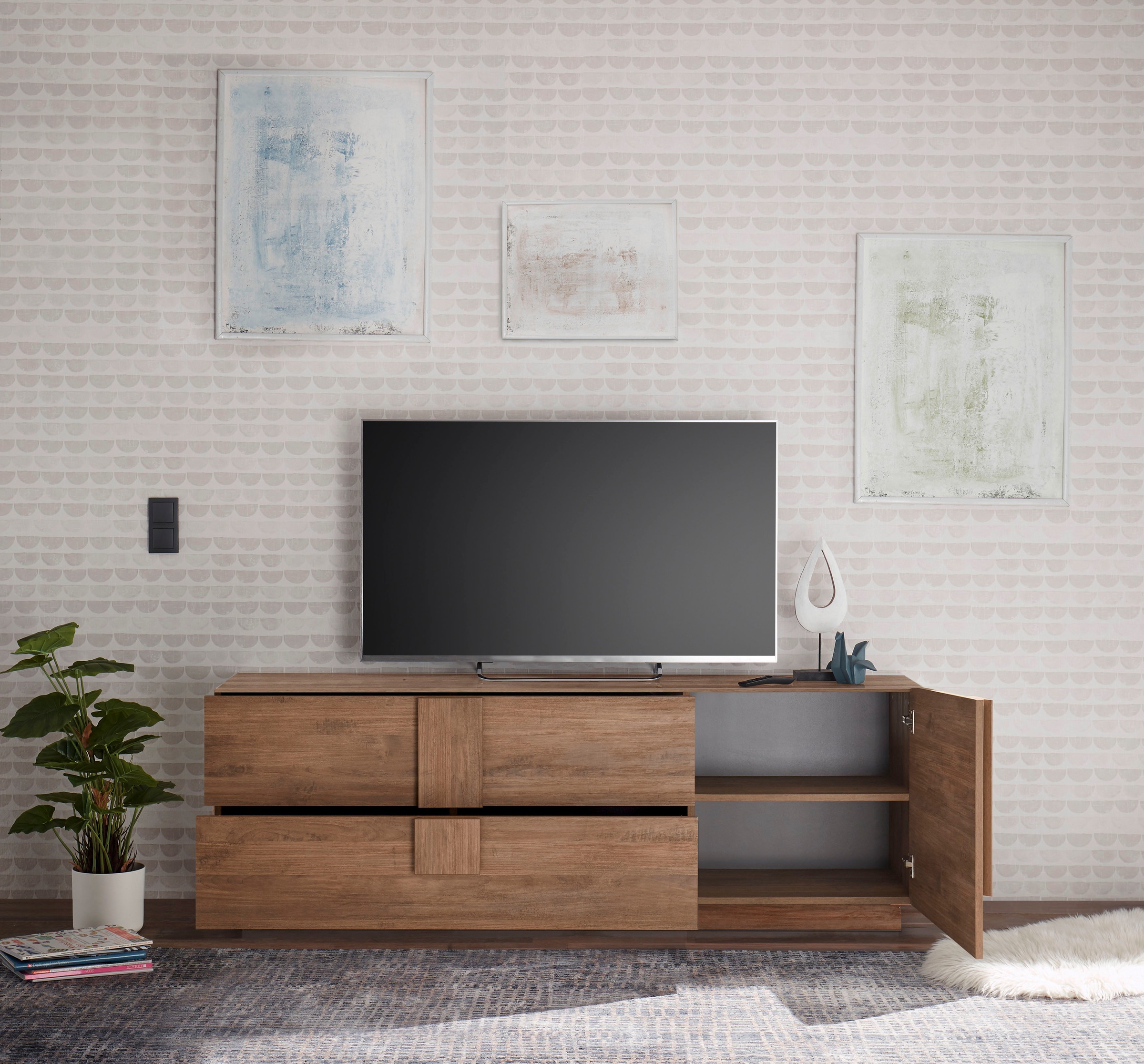 INOSIGN Lowboard »Jupiter, Breite 181 cm, TV-Board 1 Tür - Soft Closing, 2 Schubkästen,«, TV-Schrank, moderne Griffblende, FSC®, cleveres Stauraumkonzept