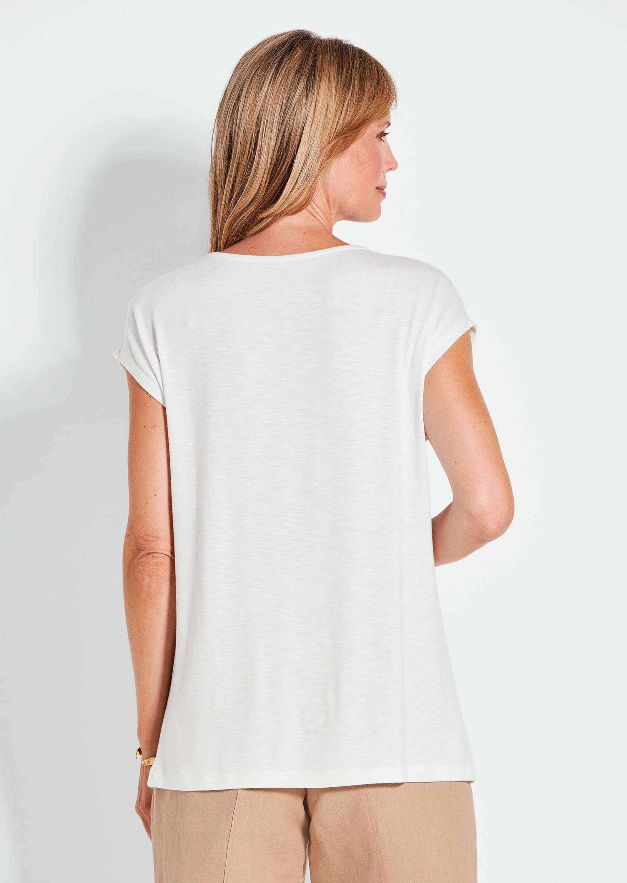 GOLDNER Kurzarmshirt »Kurzgröße Elegantes Oberteil mit Glitzersteinen« Glitzersteine