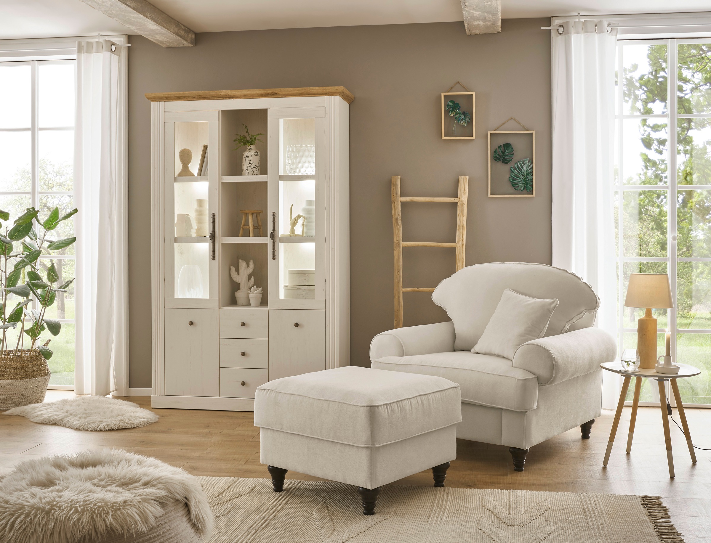 Home affaire Sessel »WESTMINSTER«, (Set, 2 St., 1Sessel, 1 Hocker), mit Federkern-Polsterung