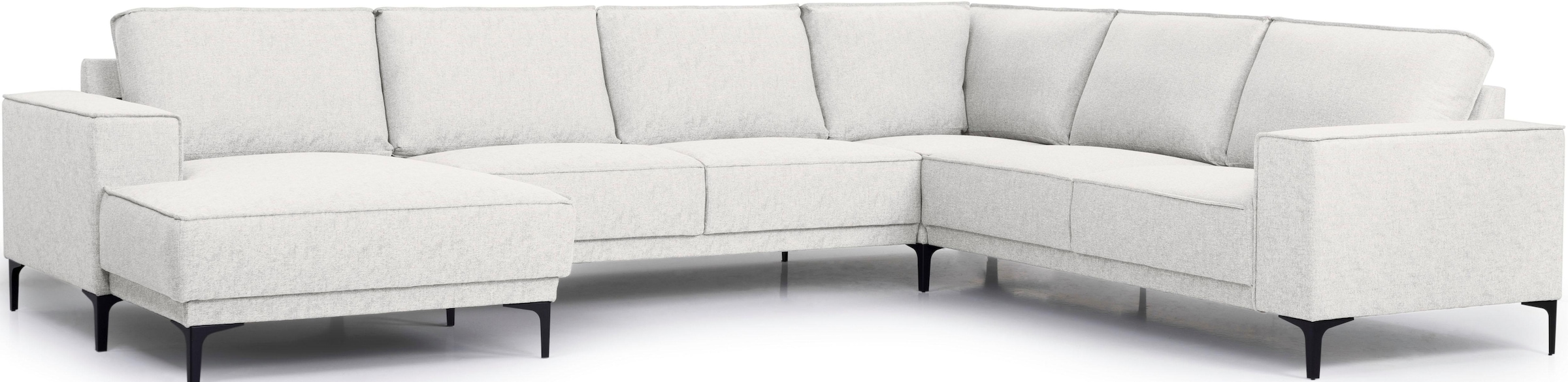 PLACES OF STYLE Wohnlandschaft »XXL Sofa Oland, Struktur, Flachgewebe, Luxus-Microfaser, Boucle« U-Form, 342 cm, Wellenunterfederung, Skandi-Design, Metallfüße