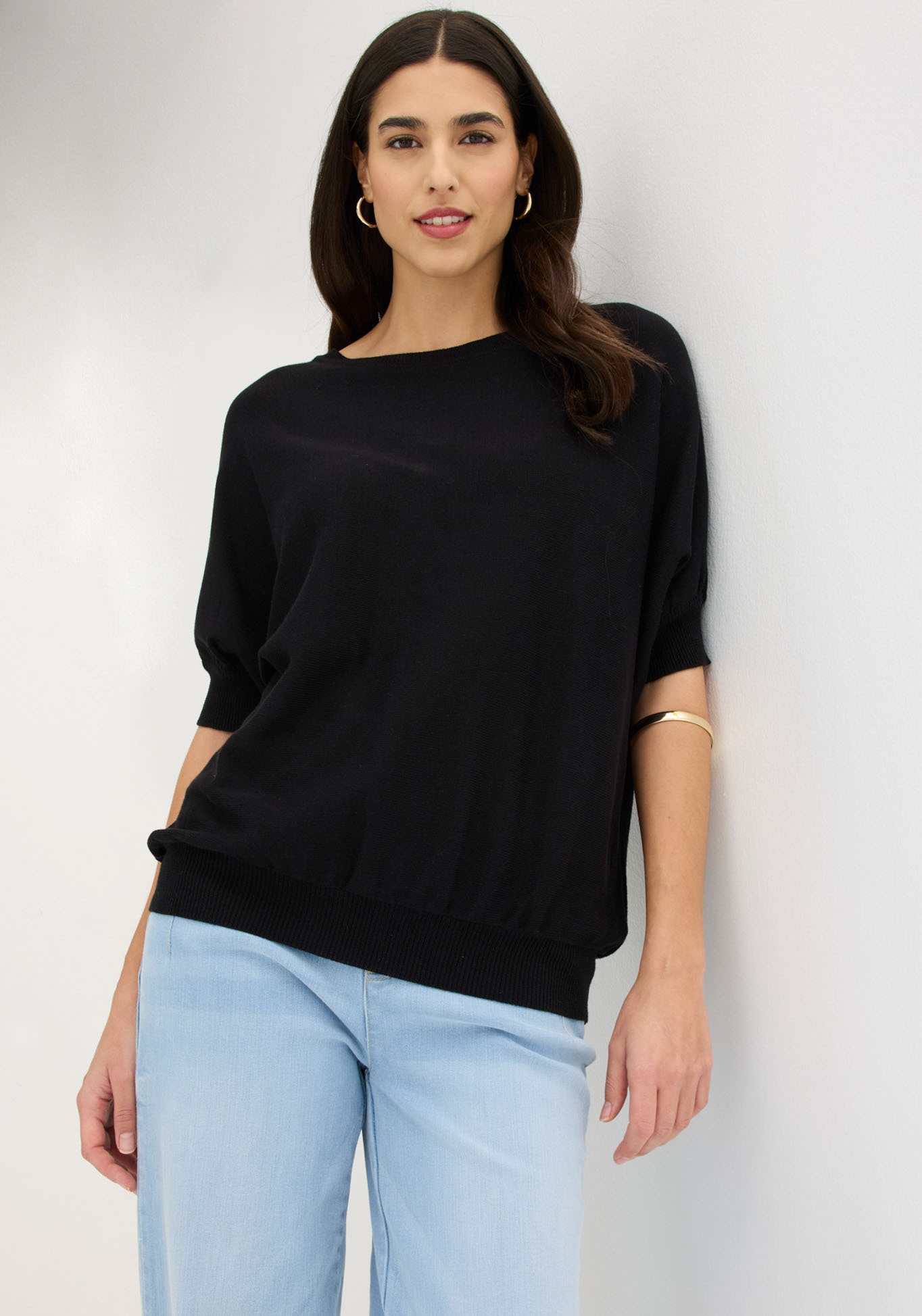 bonprix Strickpullover aus Baumwoll-Mix, mit Rundhalsausschnitt, bequeme Passform