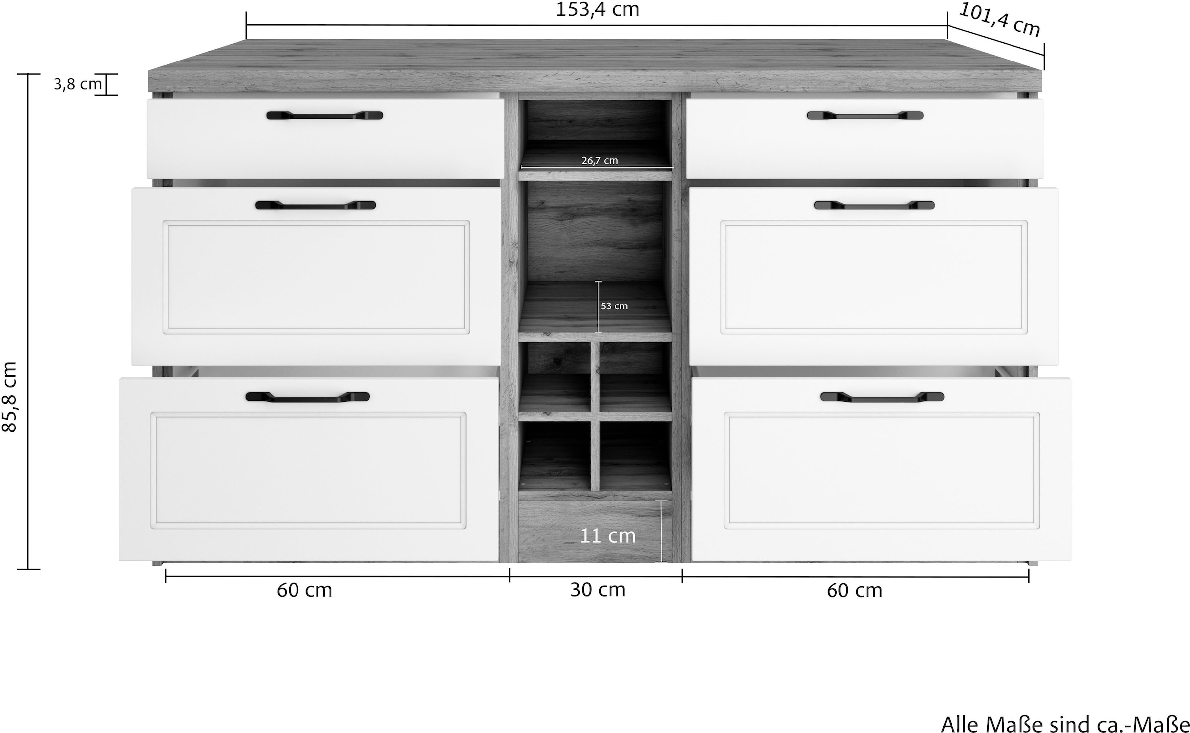 KOCHSTATION Kücheninsel »KS-Lana, Breite 153 cm« MDF-Fronten, Arbeitsplatte 38mm stark