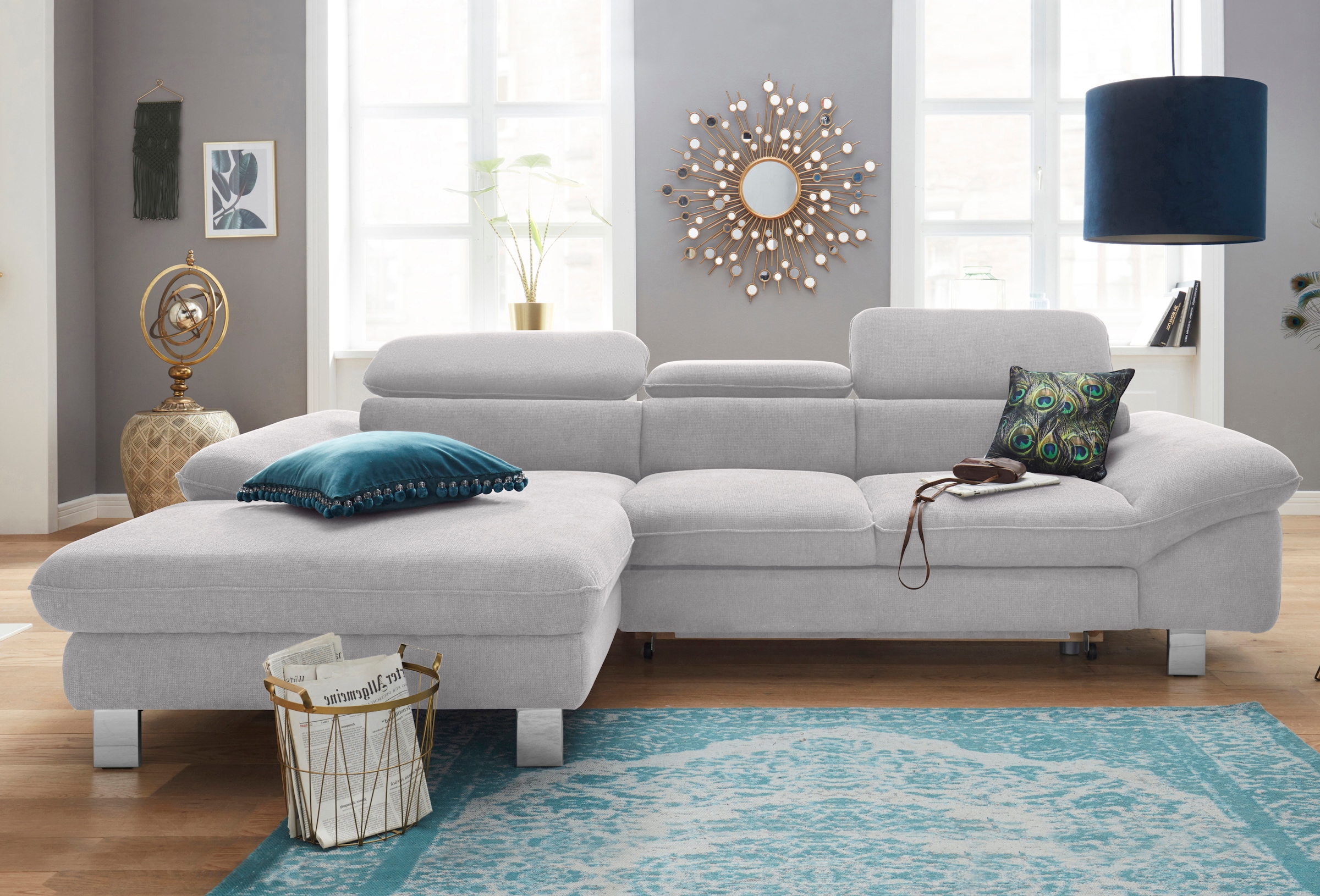 COTTA Polstergarnitur »Driver L-Form«, (Set, 2 tlg.), Set bestehend aus: Ecksofa mit Kopfteilverstellung & Hocker