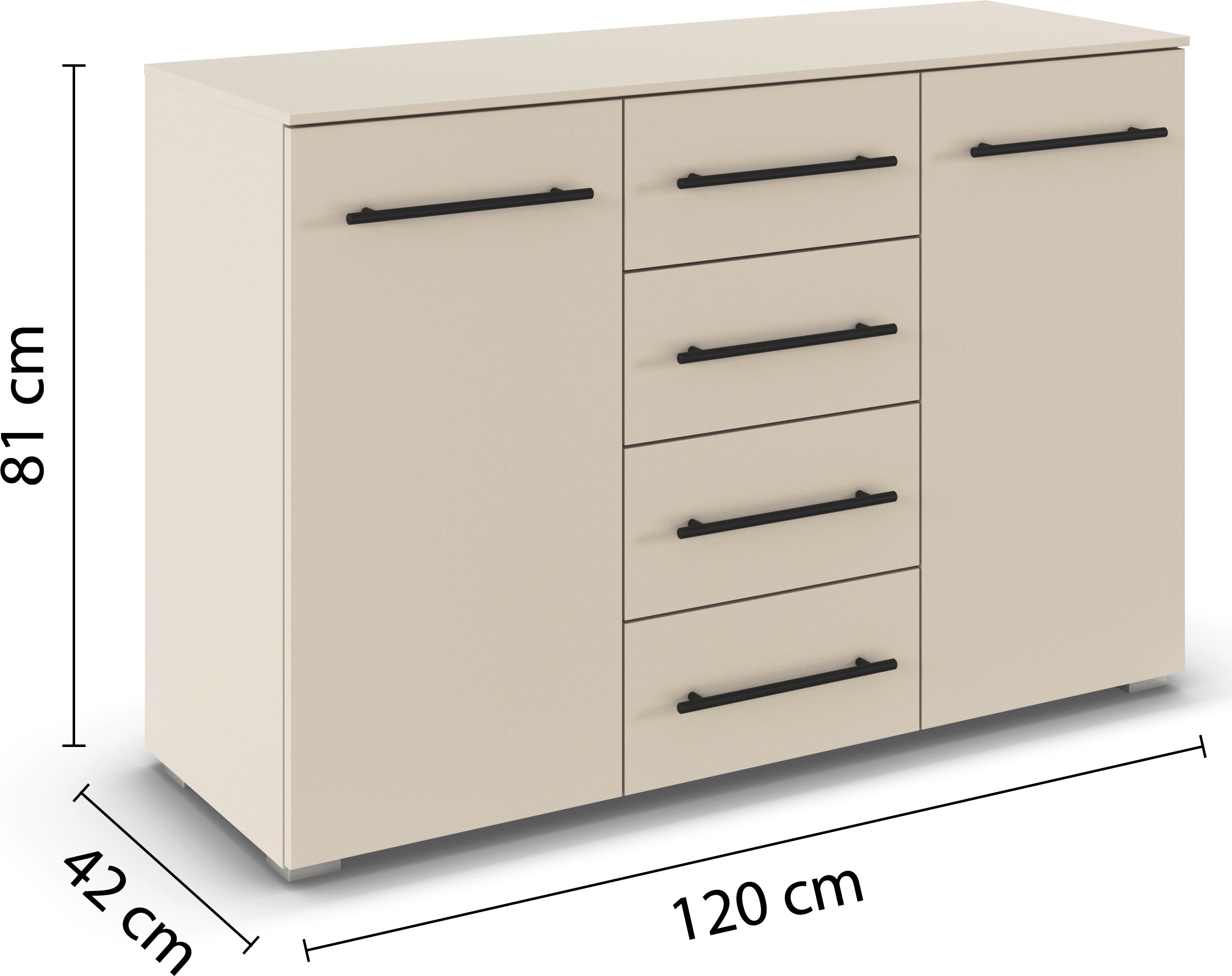 rauch Kombikommode »Sideboard Schubladenkommode AVOLA mit Dekorfront« Breite 120 cm inkl. Soft-Close-Funktion,  vier große Schubladen und 2 Türen, mit 4 Einlegeböden MADE IN GERMANY