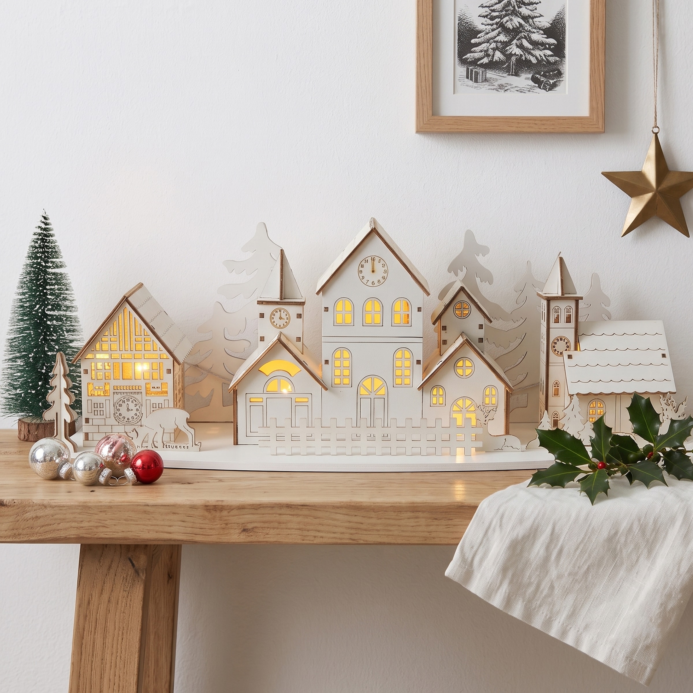 OTTO home Weihnachtsdorf »Weihnachtsszene mit LED« kabellos, aus Holz