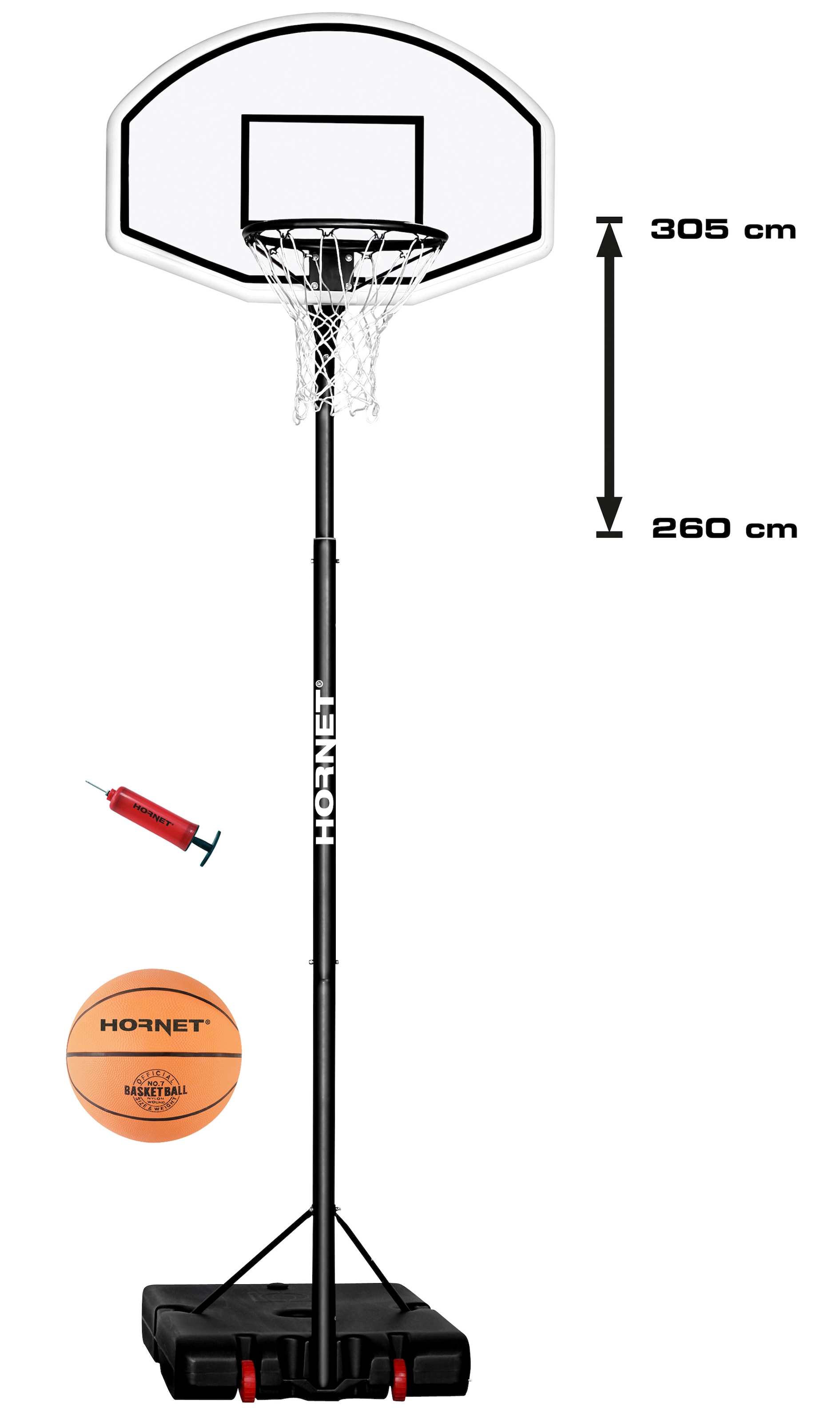 Hornet bis Basketballständer Pumpe), by 3 »Hornet und Basketballständer mit 305«, 305 St., höhenverstellbar bei (Set, Hudora Ball cm mobil,