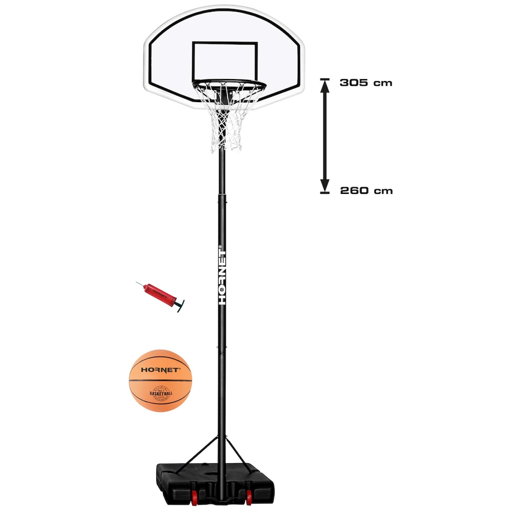 Hornet by Hudora Basketballständer »Hornet 305«, (Set, 3 St., Basketballständer mit Ball und Pumpe)