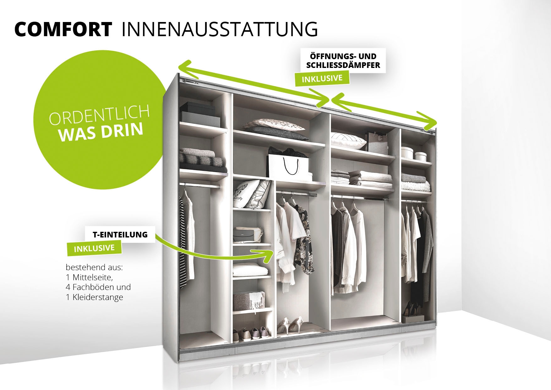 STAUD Schwebetürenschrank »Sonett 321G, Made in Germany«, mit vier verschiedenen Ausstattungsvarianten