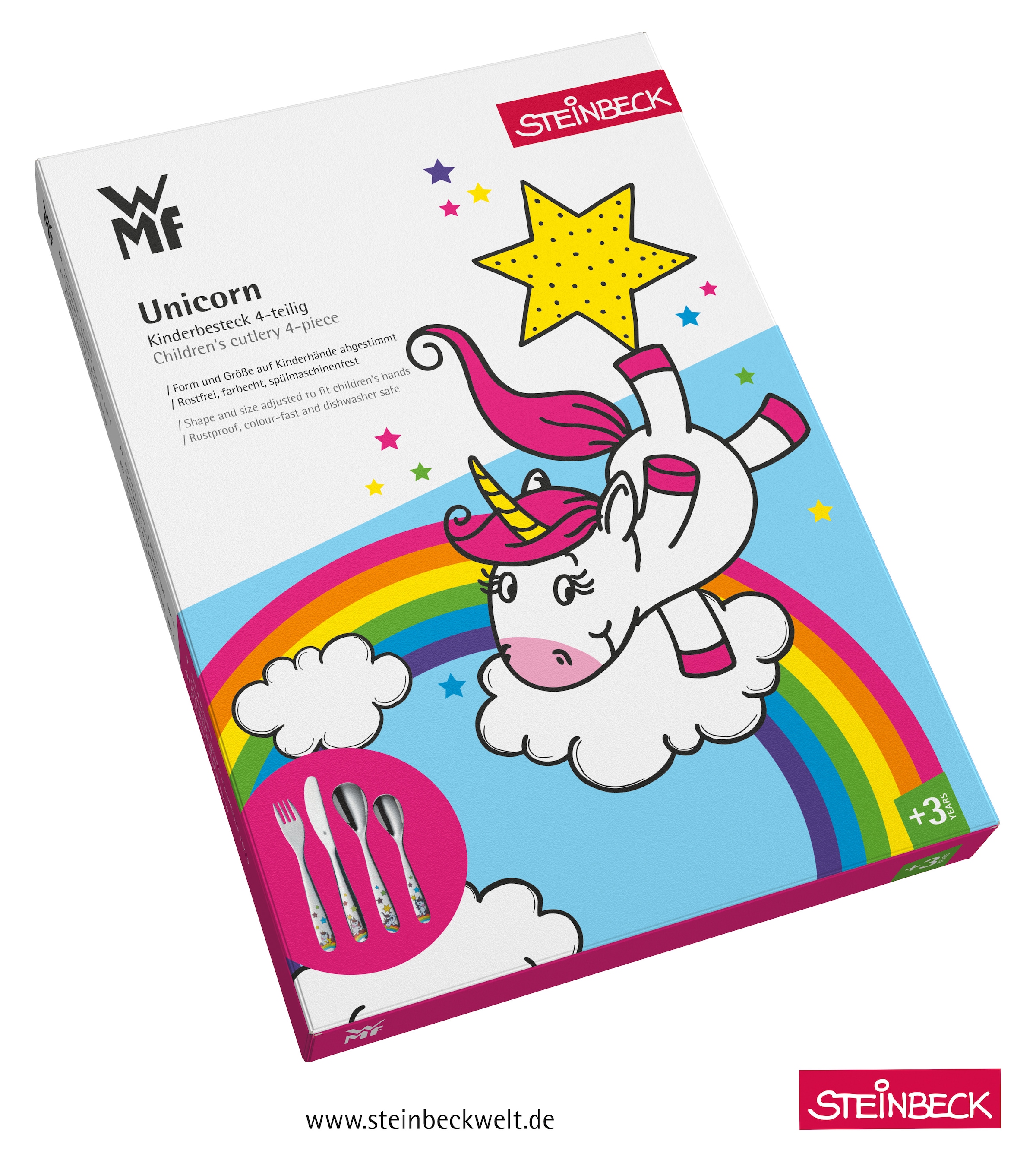 WMF Kinderbesteck »Einhorn«, (Set, 4 tlg.), ab 3 Jahren, hygienisch, säurefest