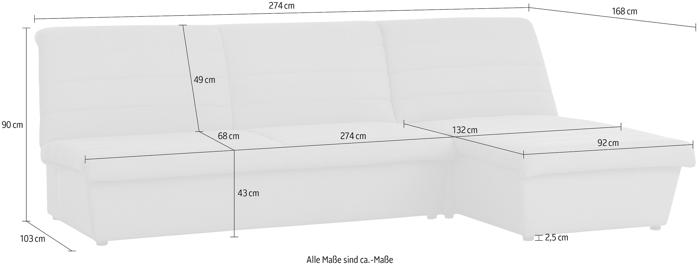 LOOKS by Wolfgang Joop Ecksofa »LOOKS VIII L-Form«, Quersteppung, ohne Armlehnen, in zwei verschiedenen Größen