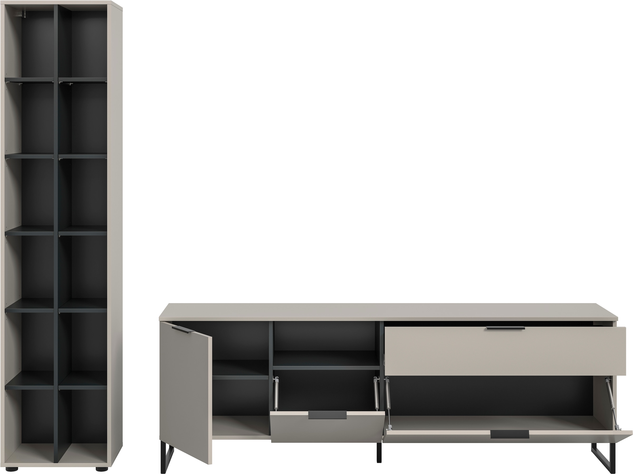 Home affaire Wohnwand »ADIO, Breite 245 cm, 2-teiliges Set, mit Metall-Kufenfüße« Set, bestehend aus: Standregal und Lowboard, 2 Stk. tlg.