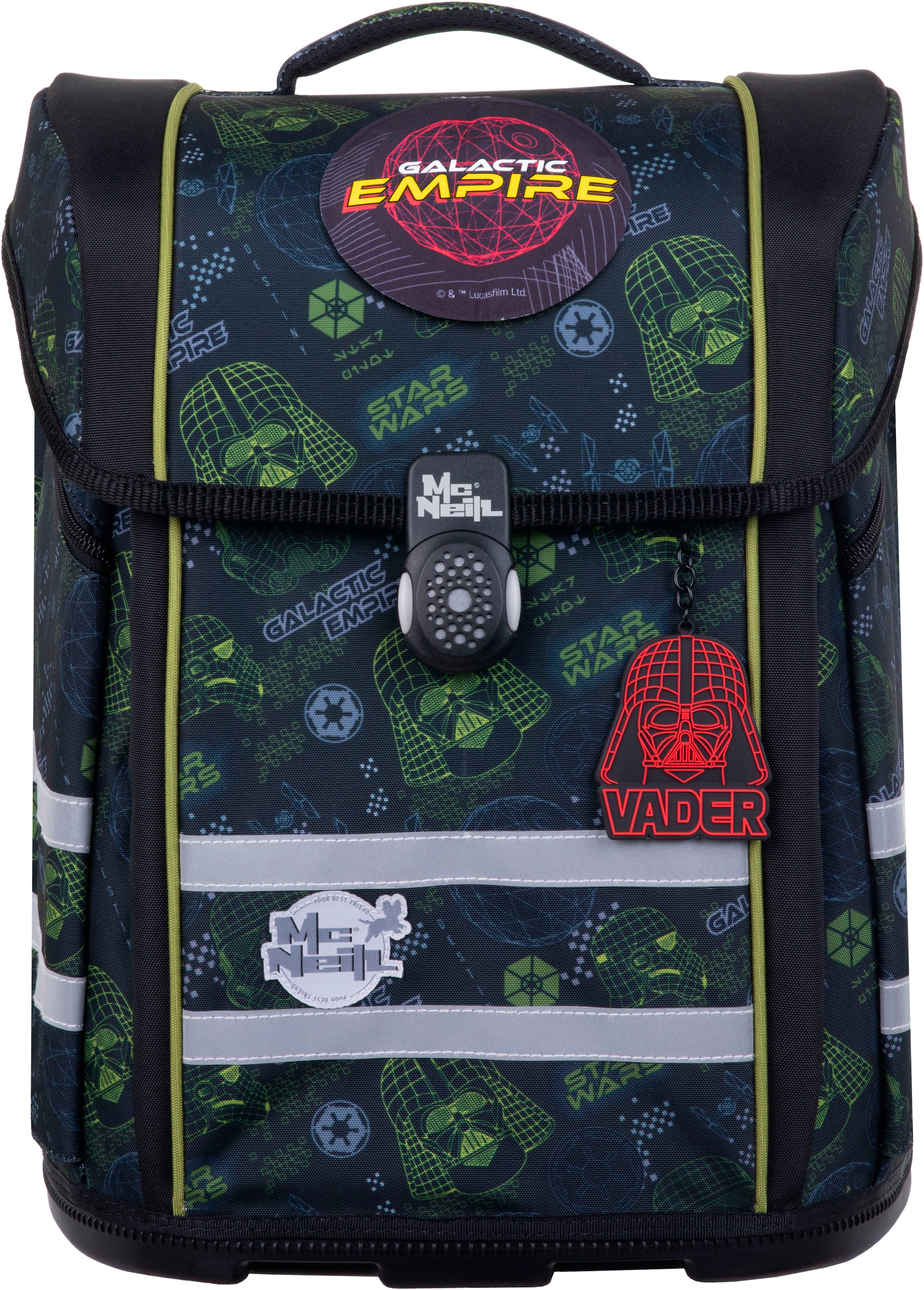 McNeill Schulranzen »Perfecto, Star Wars II« reflektierende Streifen auf den Schultergurten;retroreflektierende Flächen inkl. Federmäppchen, Turnbeutel, Schlamperrolle & Motivmagnet