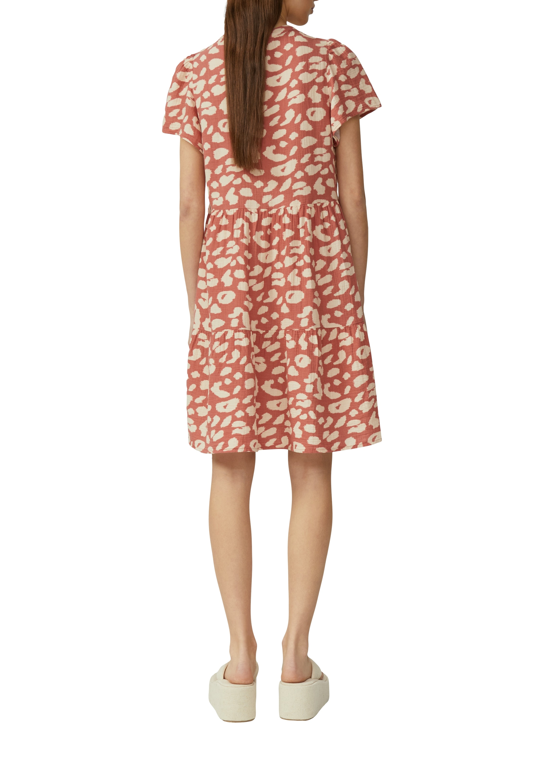 QS Volantkleid, Sommerkleid aus reiner Baumwolle, kurzarm, mit All-Over Muster