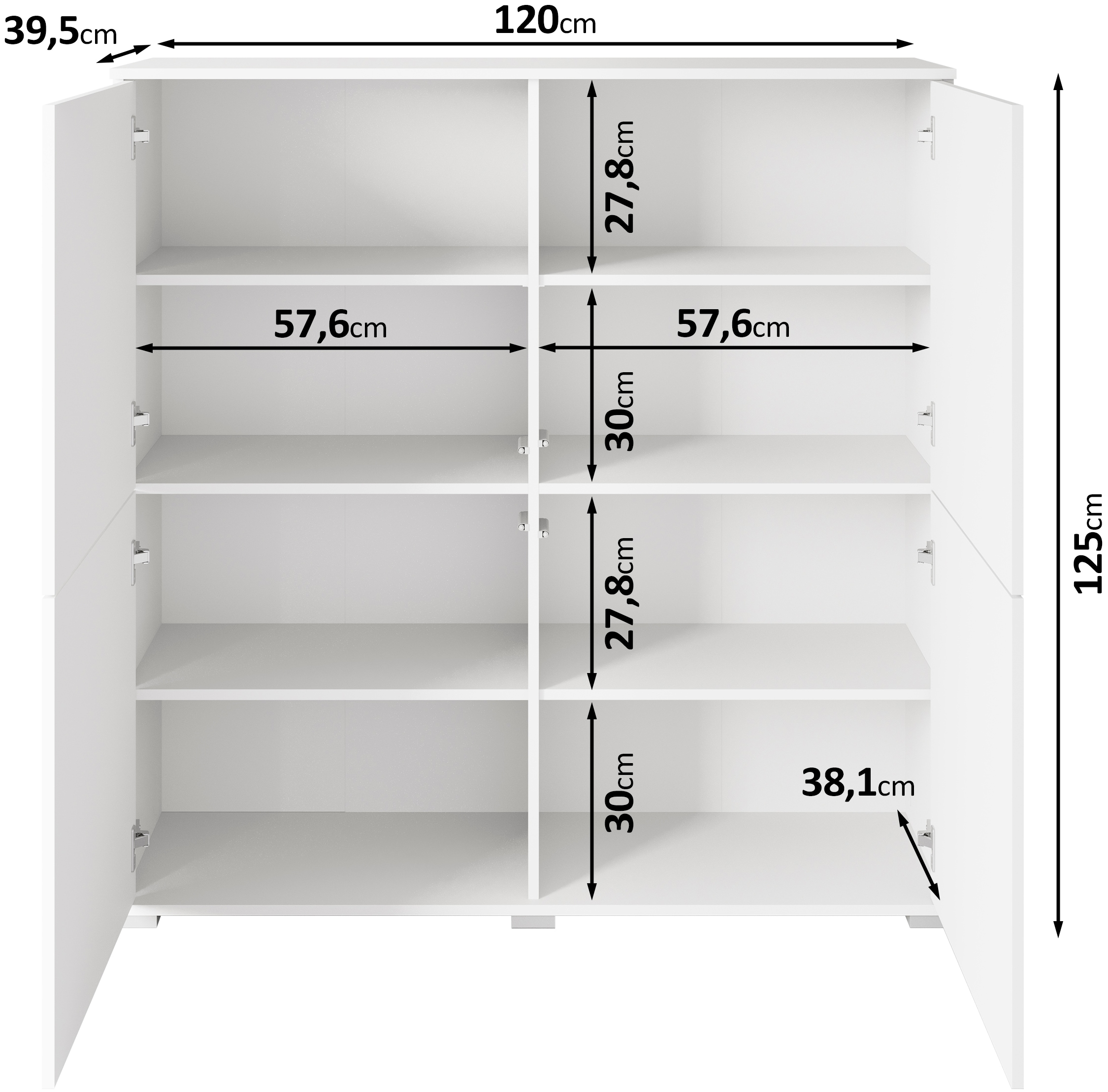 OTTO home Highboard »Kenia, moderne grifflose Hochkommode mit 4 Türen, Breite 120 cm« 1 Stk. tlg. Push-to-Open-Fronten, höhenverstellbaren Einlegeböden