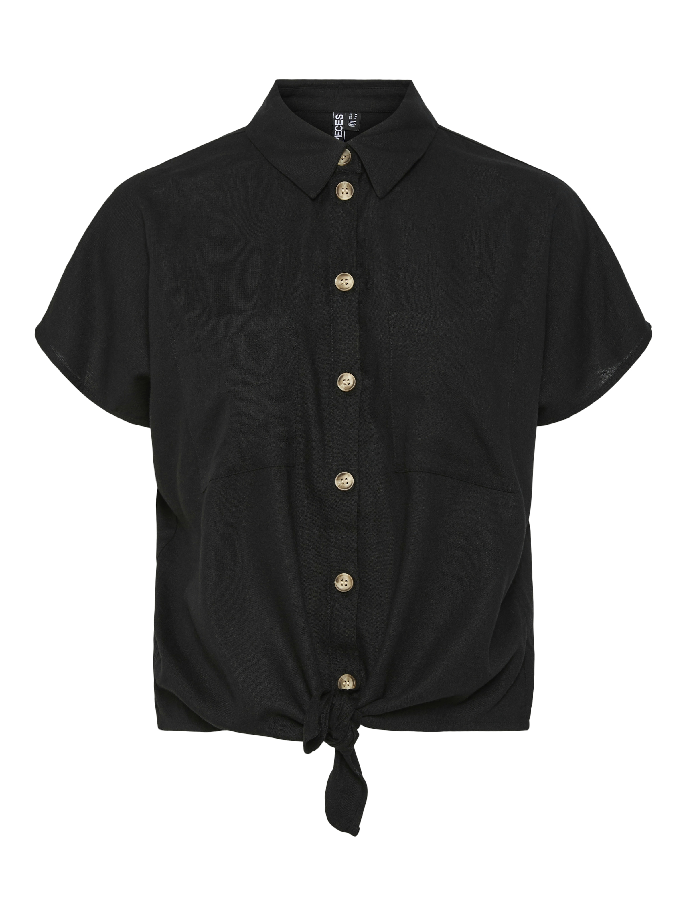 pieces Kurzarmbluse »PCPIA SS TIE SHIRT WVN NOOS«, mit Leinen