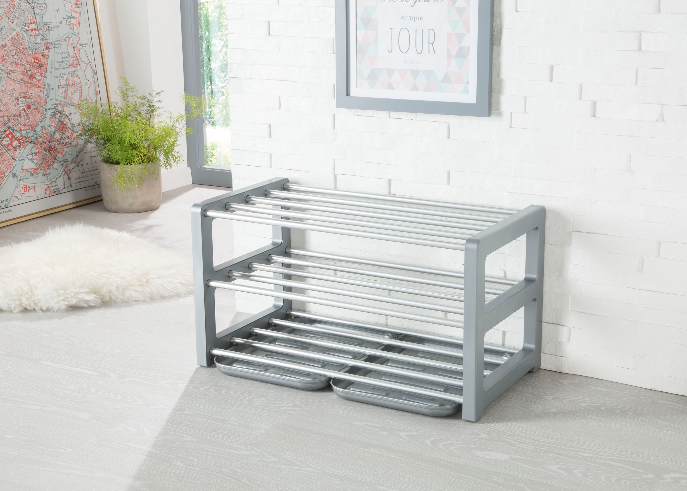 Ruco Schuhregal mit Schmutzauffangschalen, Aluminium, bis zu 9 Paar Schuhe