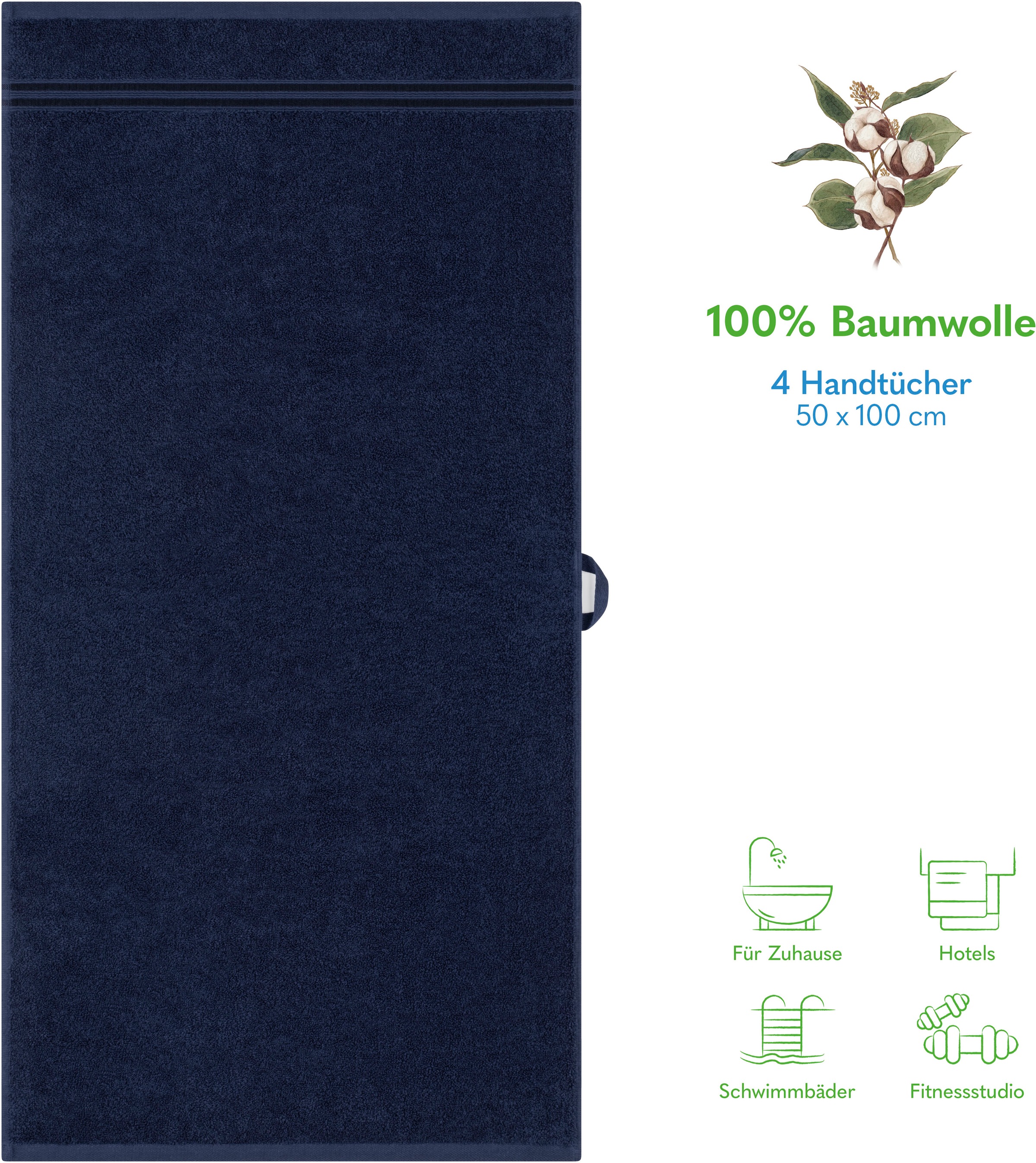 HAMMETEX Handtuch Set »4er Set Handtücher 50x100 cm, 100% Baumwolle, Weich & Saugstark«, (Set, 4 St., 4), mit Bordüre, einfarbig, weich