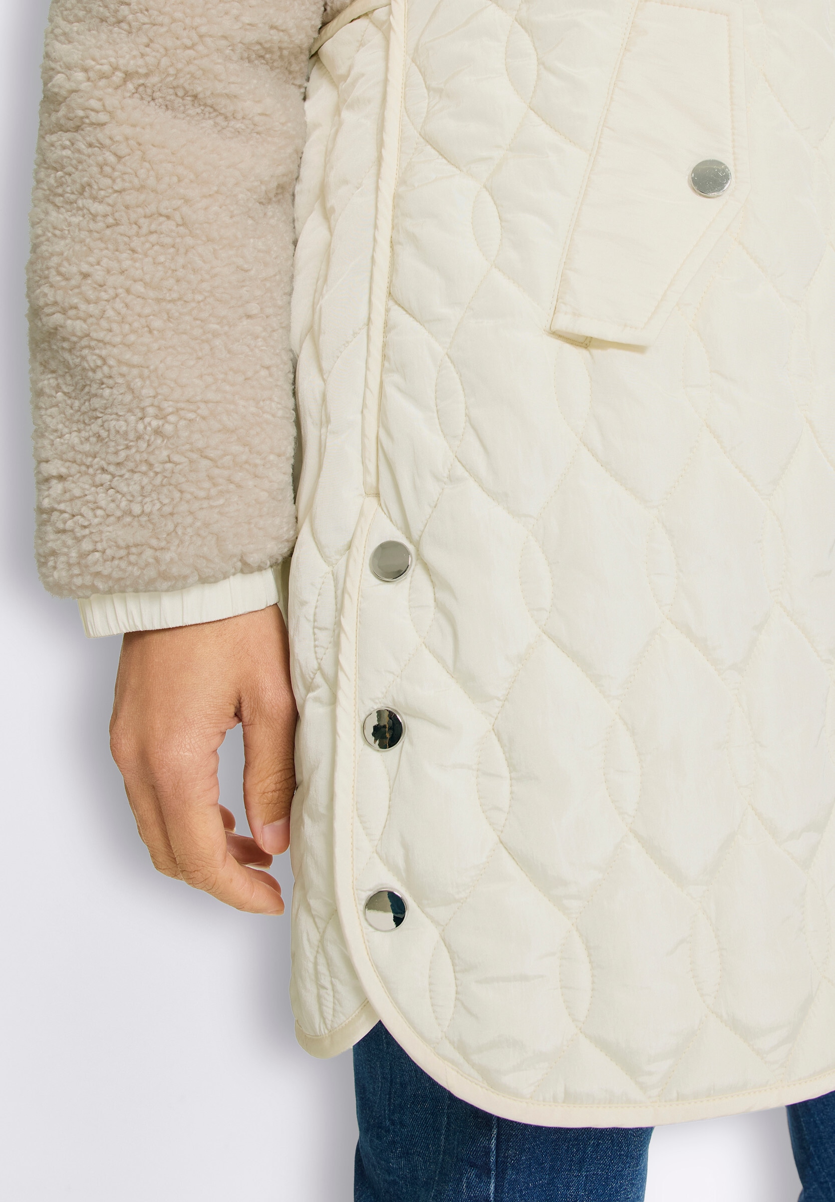 heine Steppjacke »Longjacke Longjacke Materialmix aus Teddy und Stepp« mit Kapuze