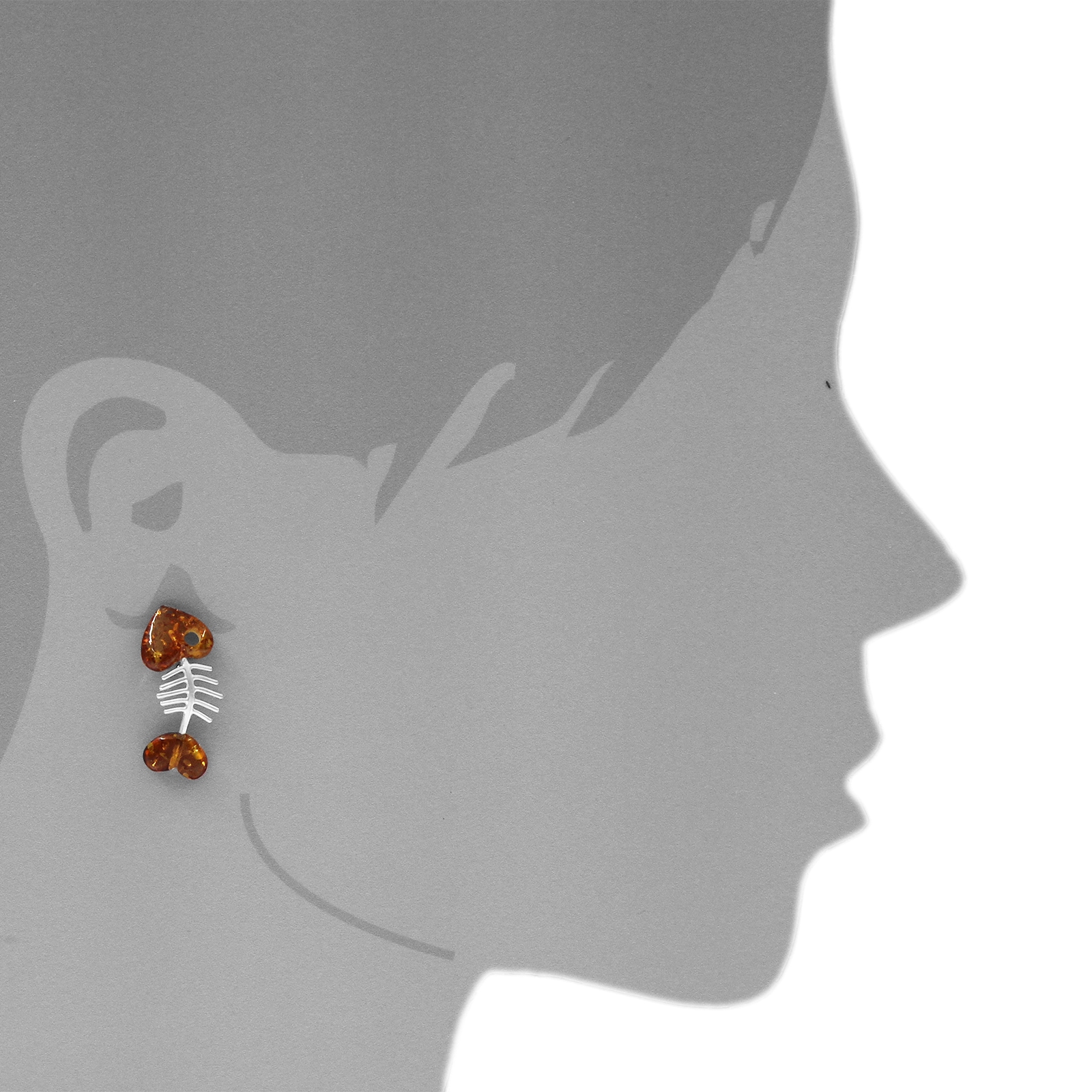 OSTSEE-SCHMUCK Paar Ohrstecker »- Fisch 30 mm - Silber 925/000 - Bernstein«