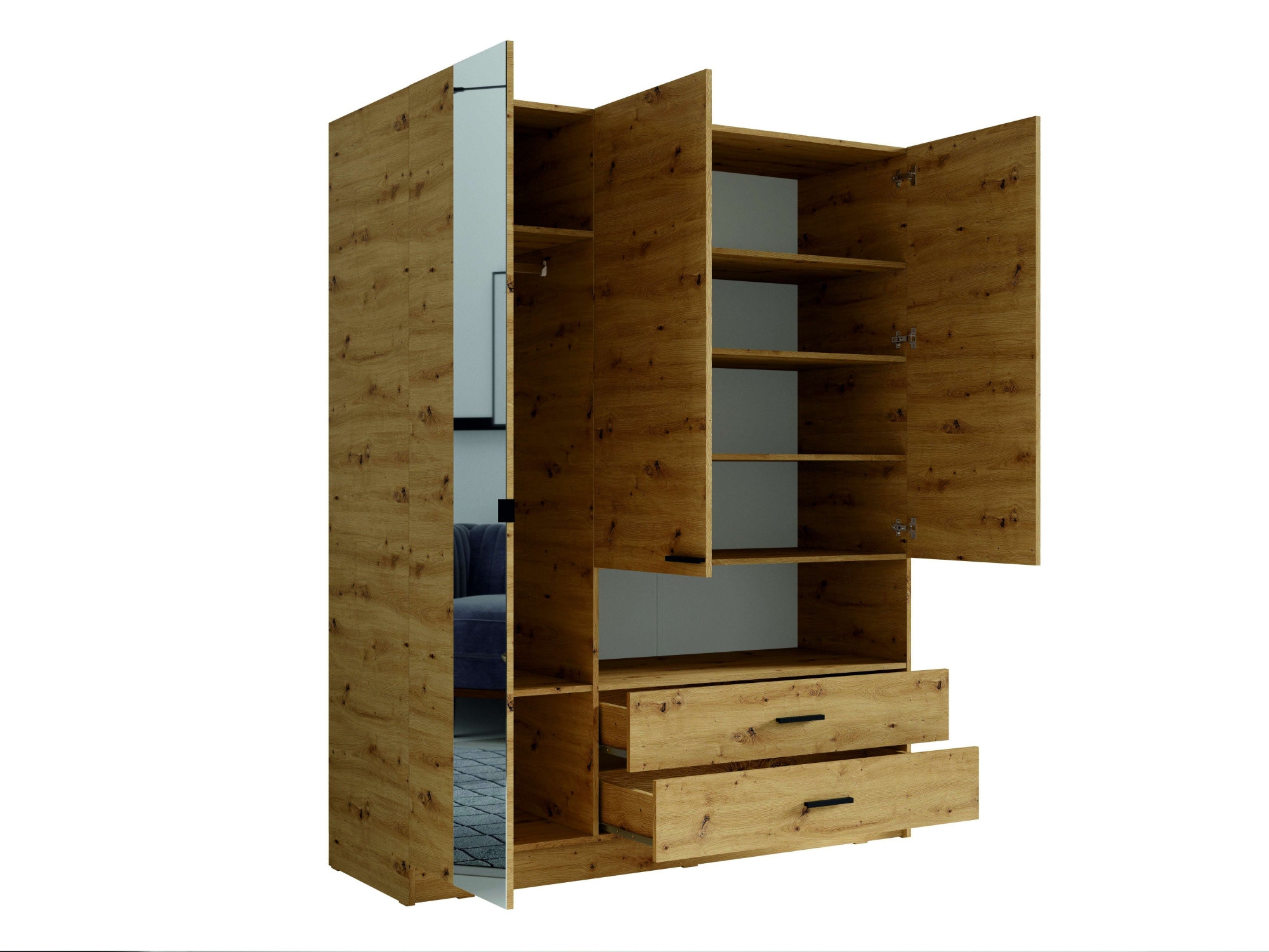 Home affaire Kleiderschrank »LAREDO Wäscheschrank komplette Innenausstattung, Maße 158,3/200,5/55cm«, Garderobe mit offenem Fach, 3 Türen und 2 Schubladen, FSC