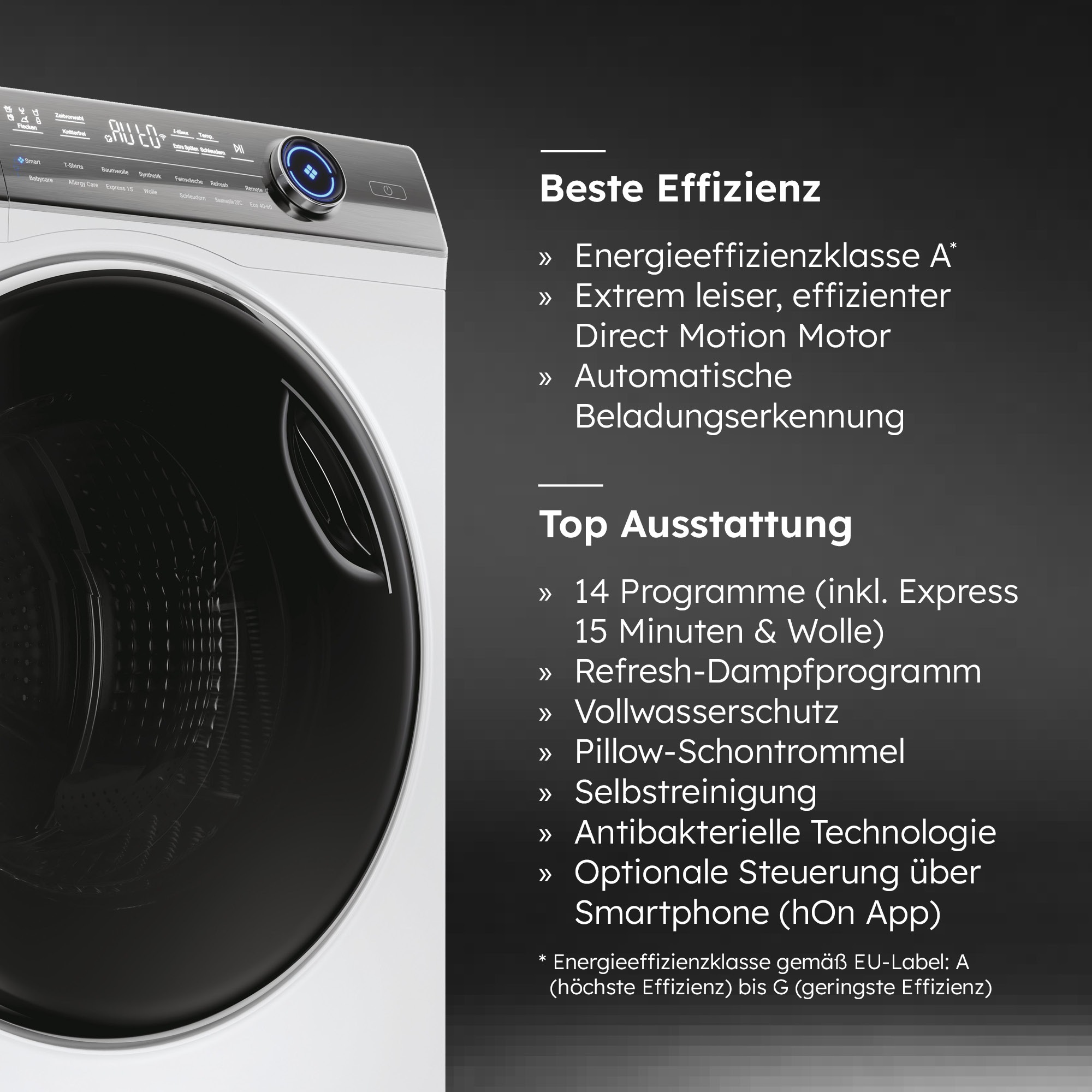Haier Waschmaschine »HW90-B14979YU1«, 9 kg, 1400 U/min, 8 kg, 1400 U/min, Flüsterleiser Motor, Vollwasserschutz