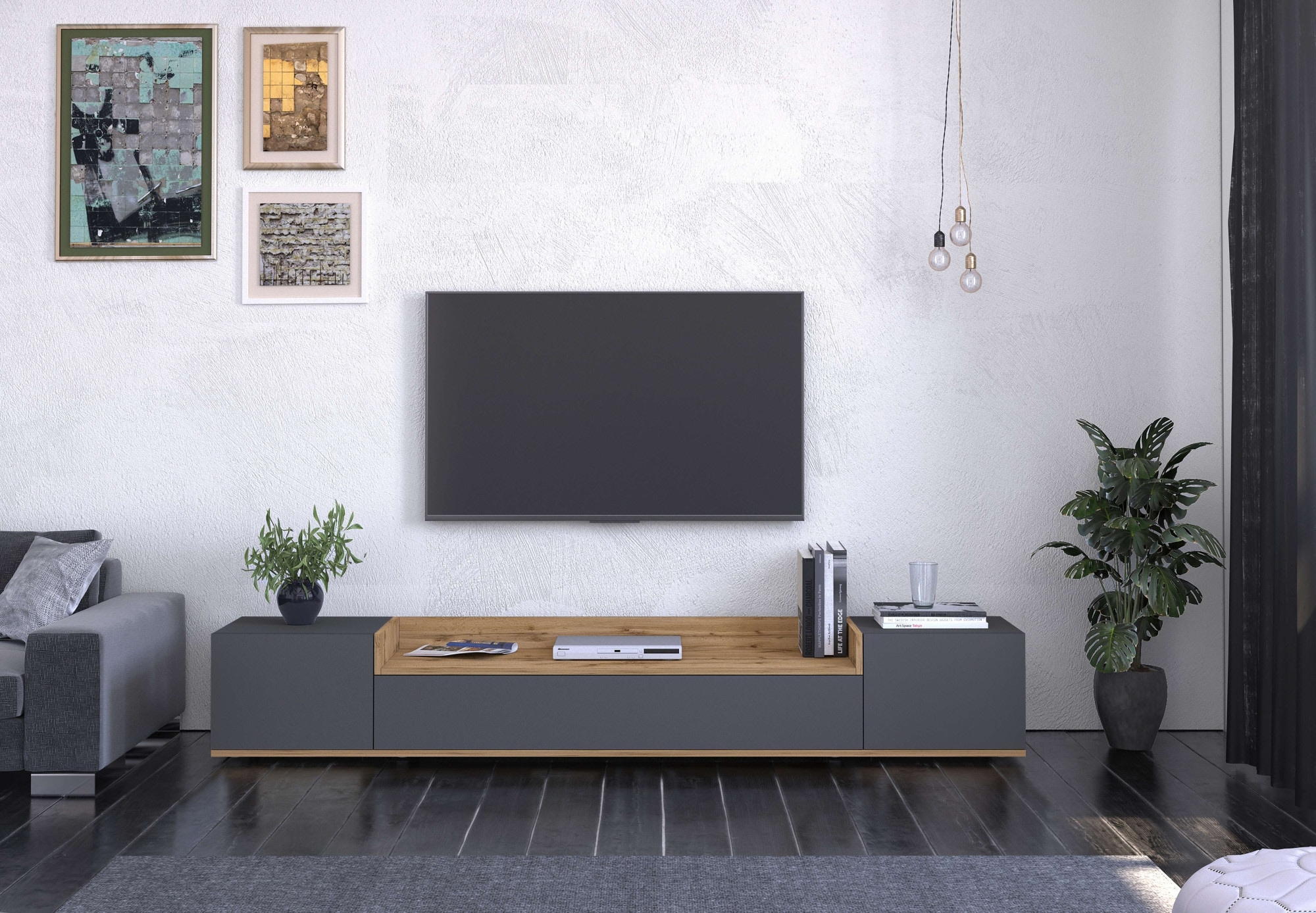 OTTO home Lowboard »BOLSENA,TV-Kommode, TV-Möbel,TV-Bank, 4 Fächer und offenes Ablagefach« 1 Stk. tlg. stehend/hängend montierbar, Made in Italy, B/T/H: 200 × 35 × 31,2 cm