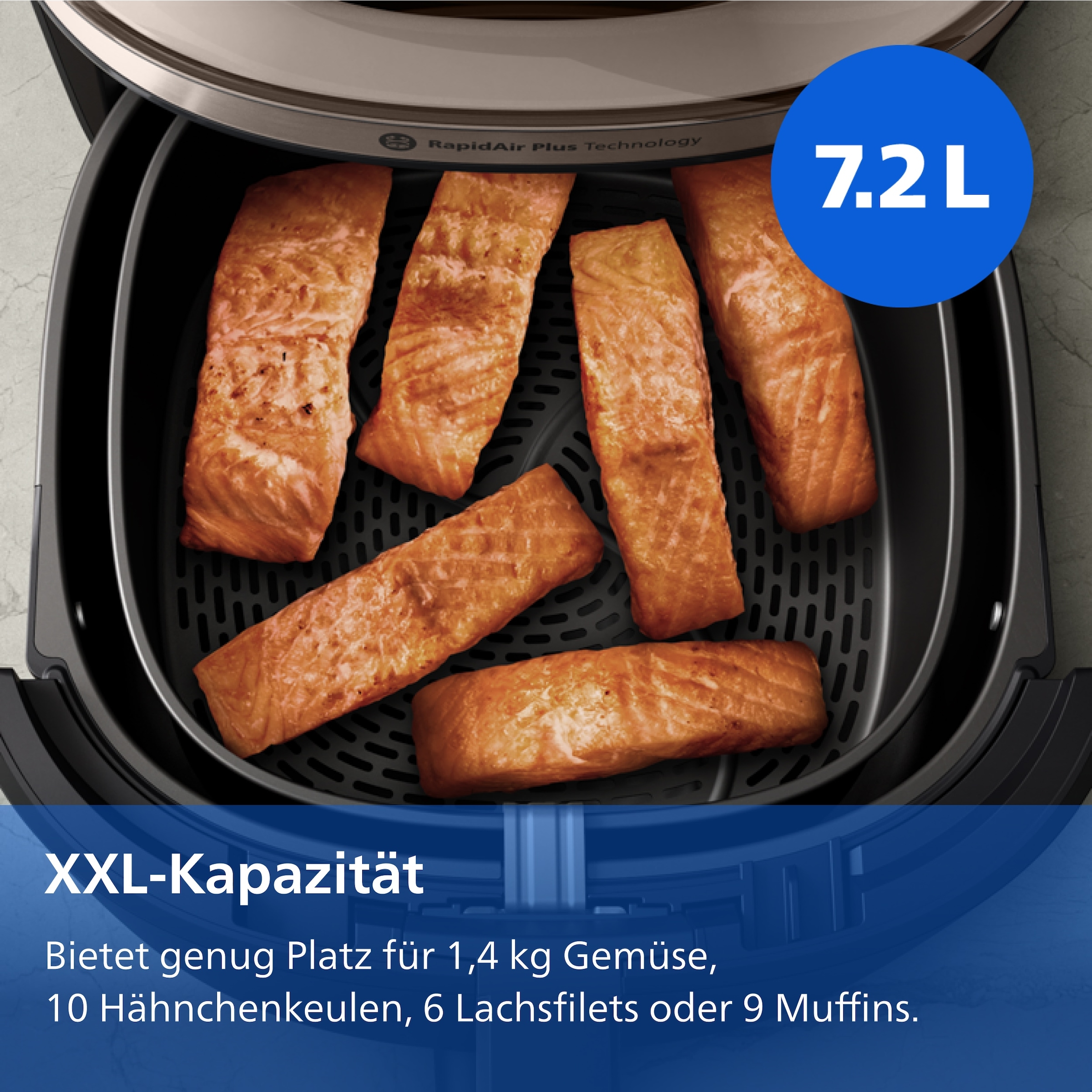 Philips Heißluftfritteuse »NA547/07 Steam Airfryer 5000 Series mit EasySlide, 7,2L Kapazität« 2000 W mit Dampfgarfunktion u. RapidAir Plus Technologie; Schwarz/Gold