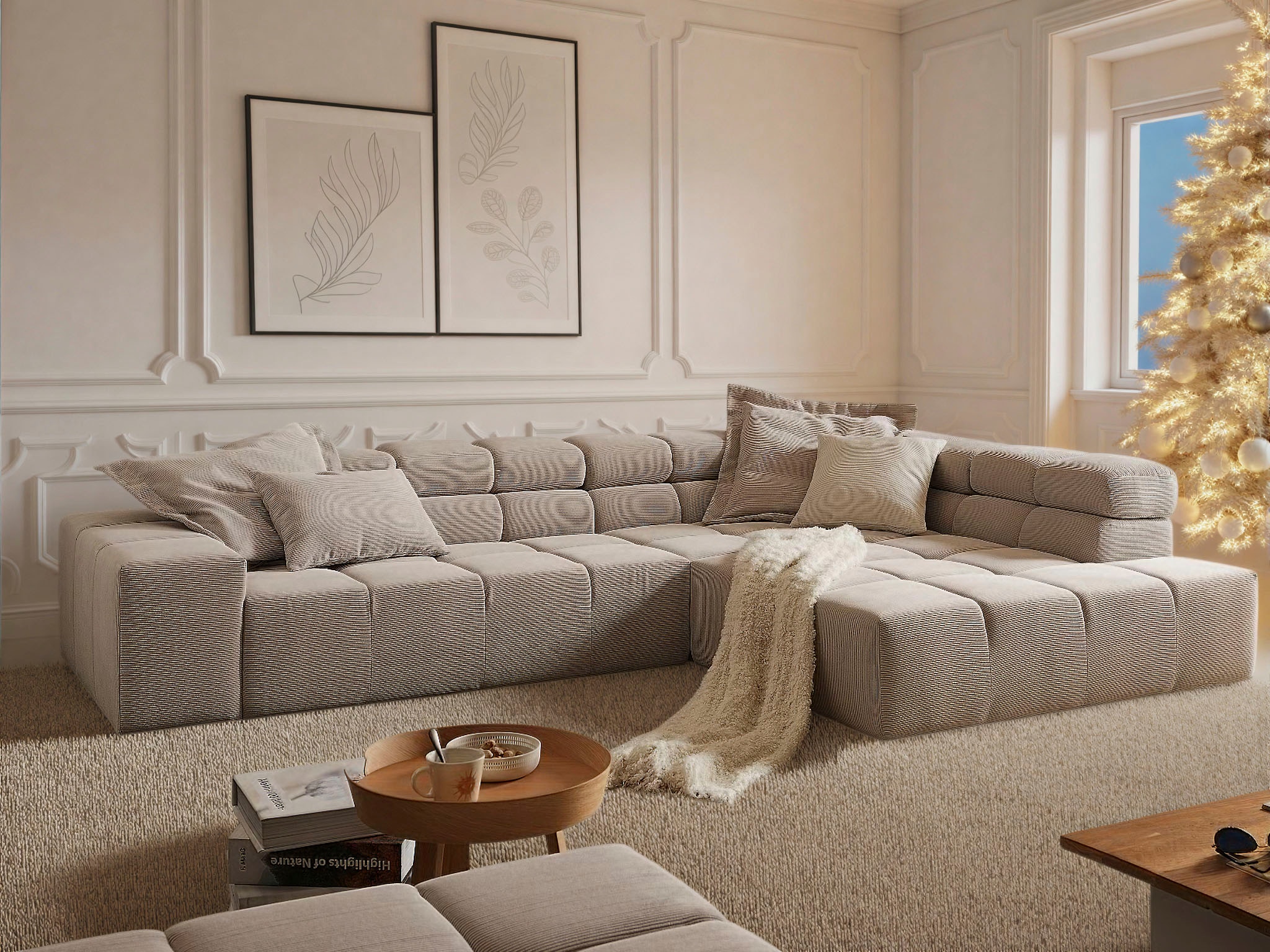 INOSIGN Ecksofa »Ancona New, wahlweise motorische Sitztiefenverstellung, auch in Cord« feine Steppung, mit Kopfteilverstellung, 3 Zierkissen,  L-Form