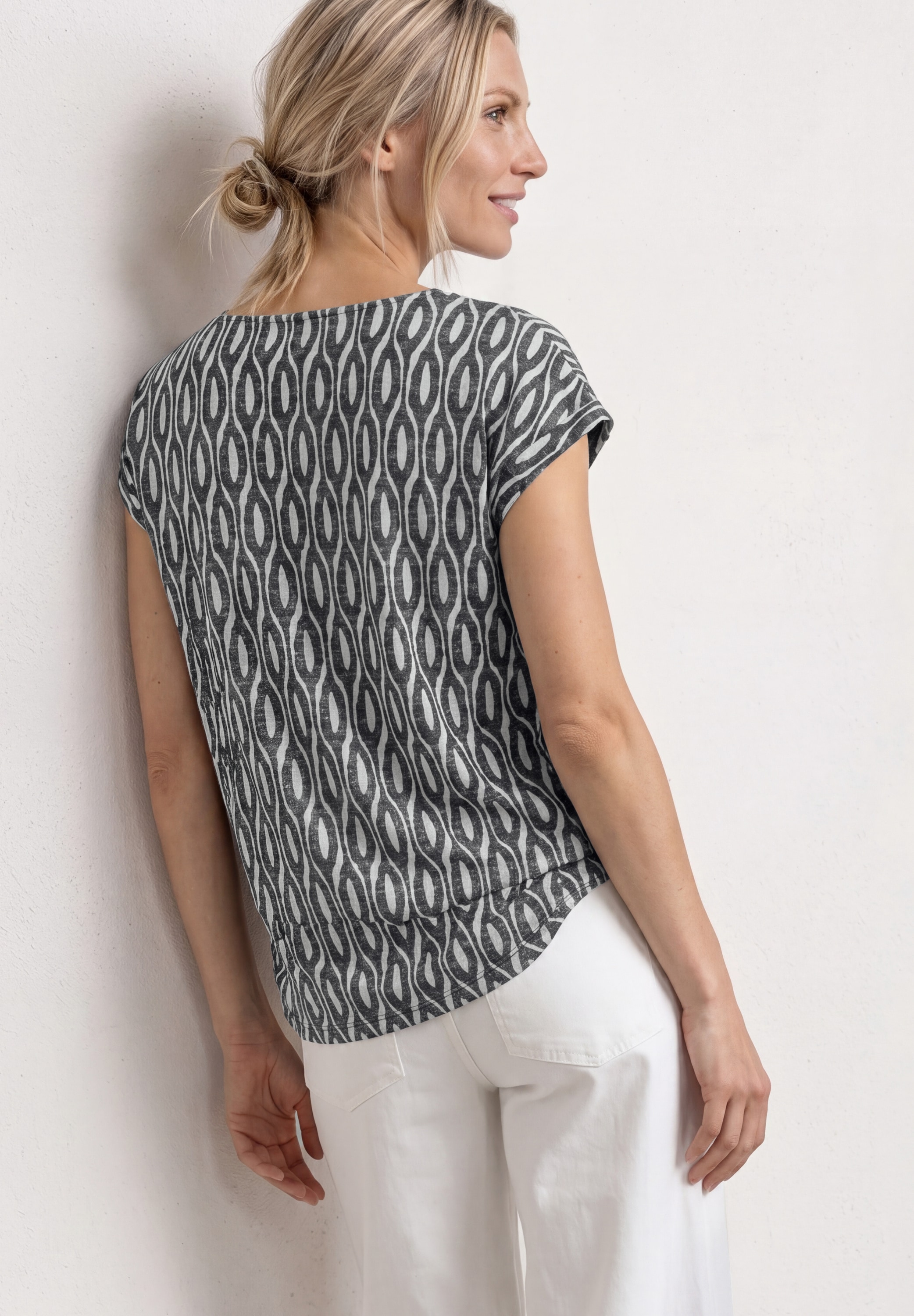 STREET ONE Shirttop Sommershirt im Ausbrenner-Look/mit Allover-Print