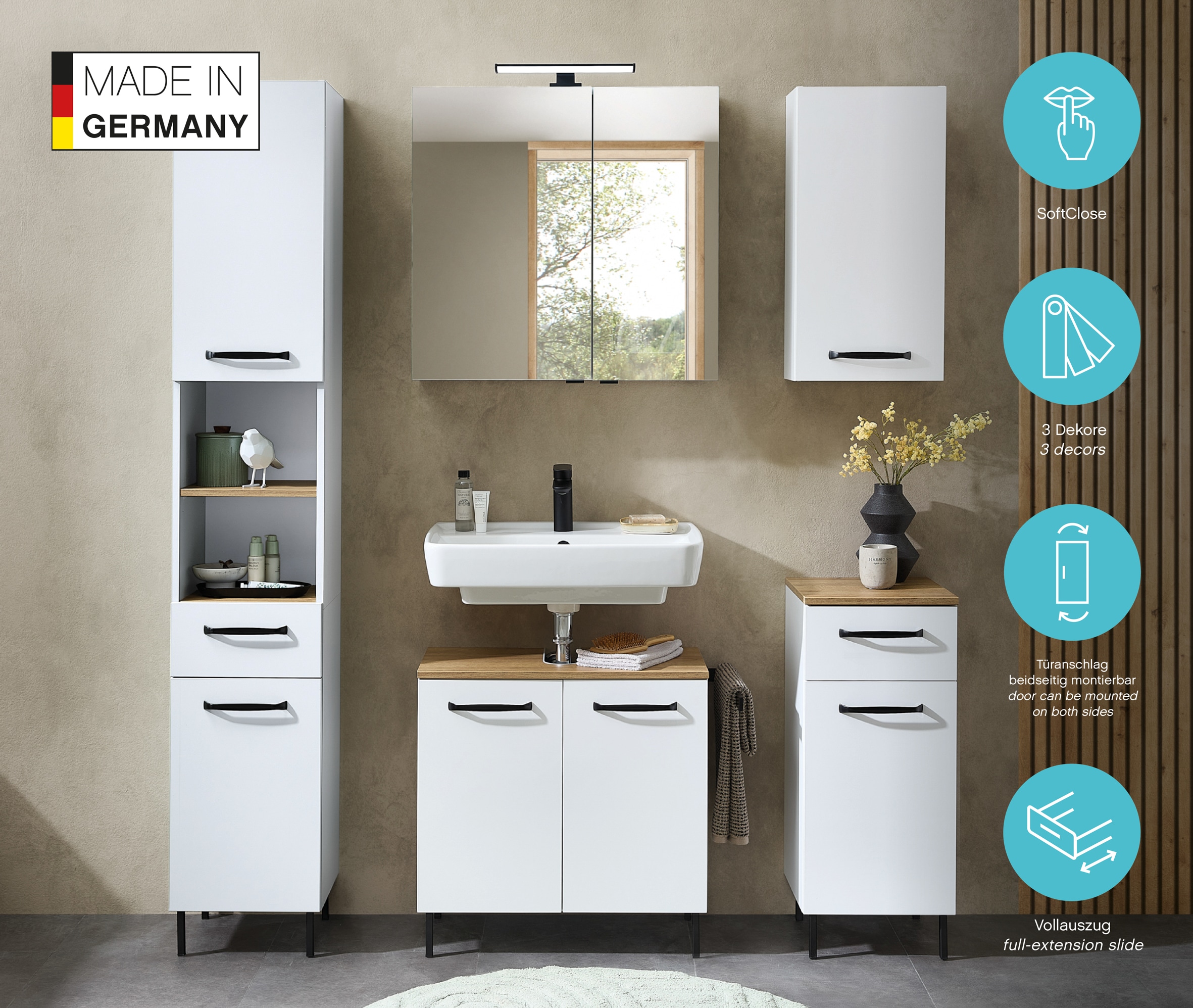 Saphir Hochschrank »Quickset 500, Badschrank 32,4 cm breit« 3 Einlegeböden, 1 offenes Fach, Badezimmer-Hochschrank