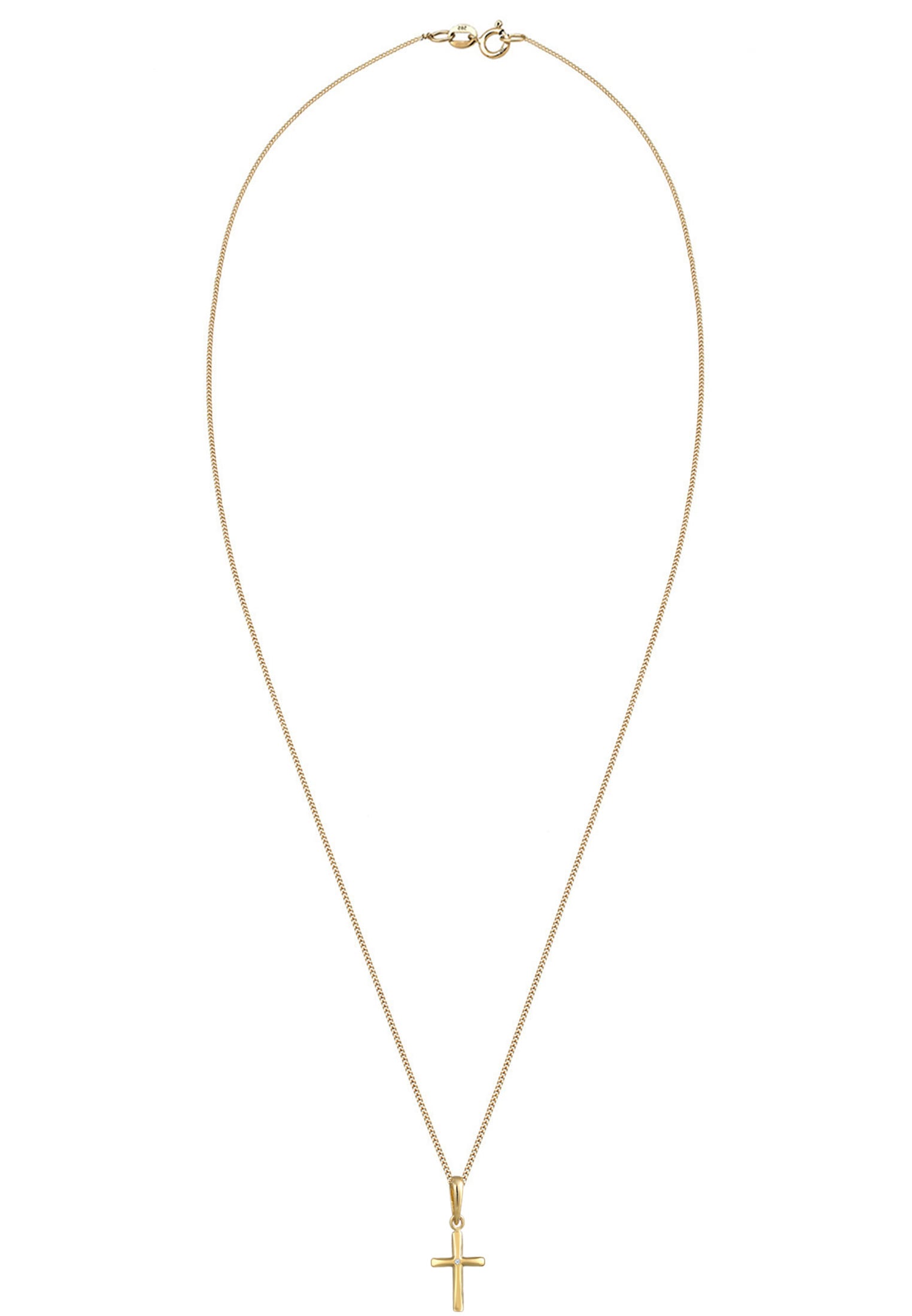 Elli DIAMONDS Silberkette »Halskette Kreuz Diamant Weiß Brillantschliff (0.005 ct) 585 Gelbgold«