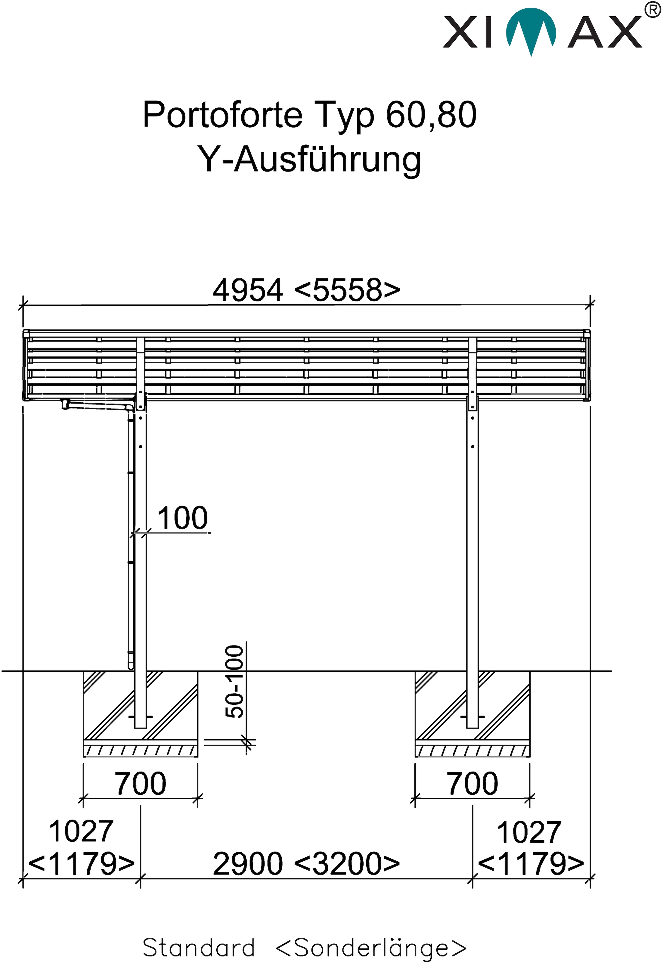 Ximax Doppelcarport »Portoforte Typ 60 Y-mattbraun«, Aluminium, 527 cm, braun, Aluminium