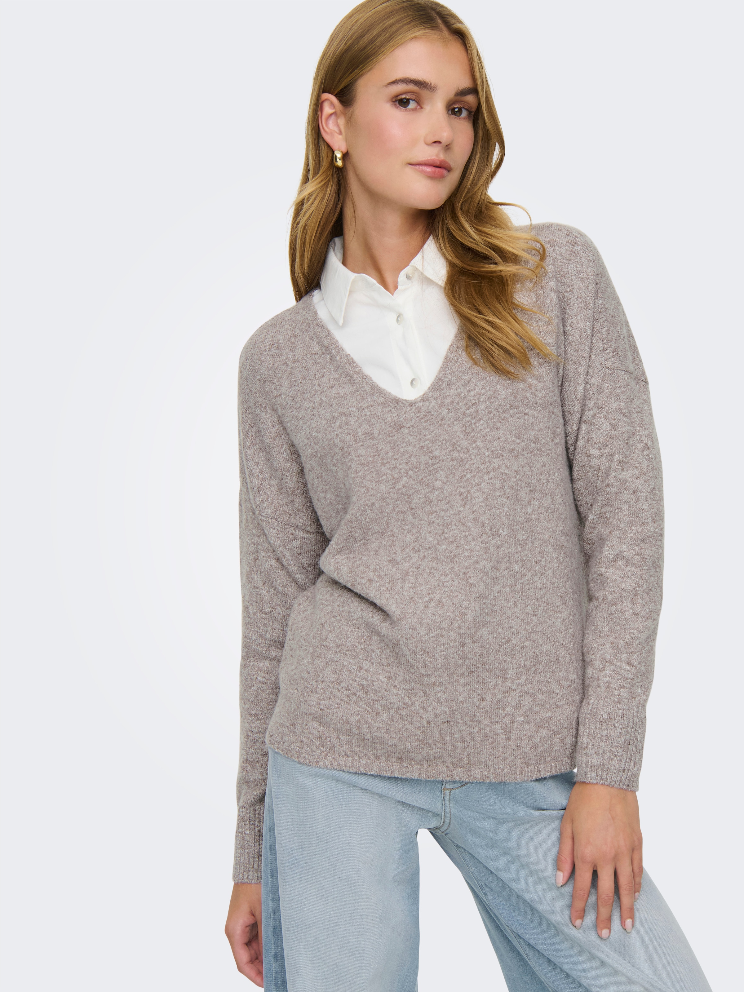 ONLY »ONLRICA LIFE L/S V-NECK PULLO KNT NOOS« Materialmix, regular fit