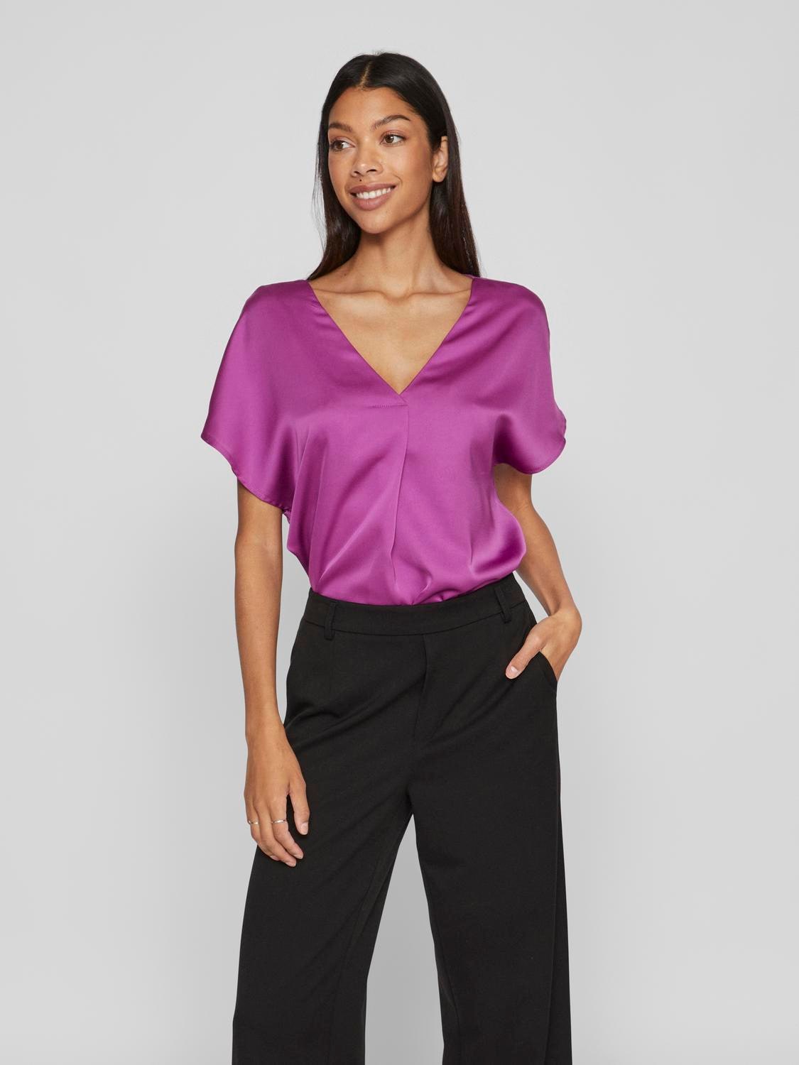 Vila V-Shirt »VIELLETTE V-NECK S/S SATIN TOP - NOOS«