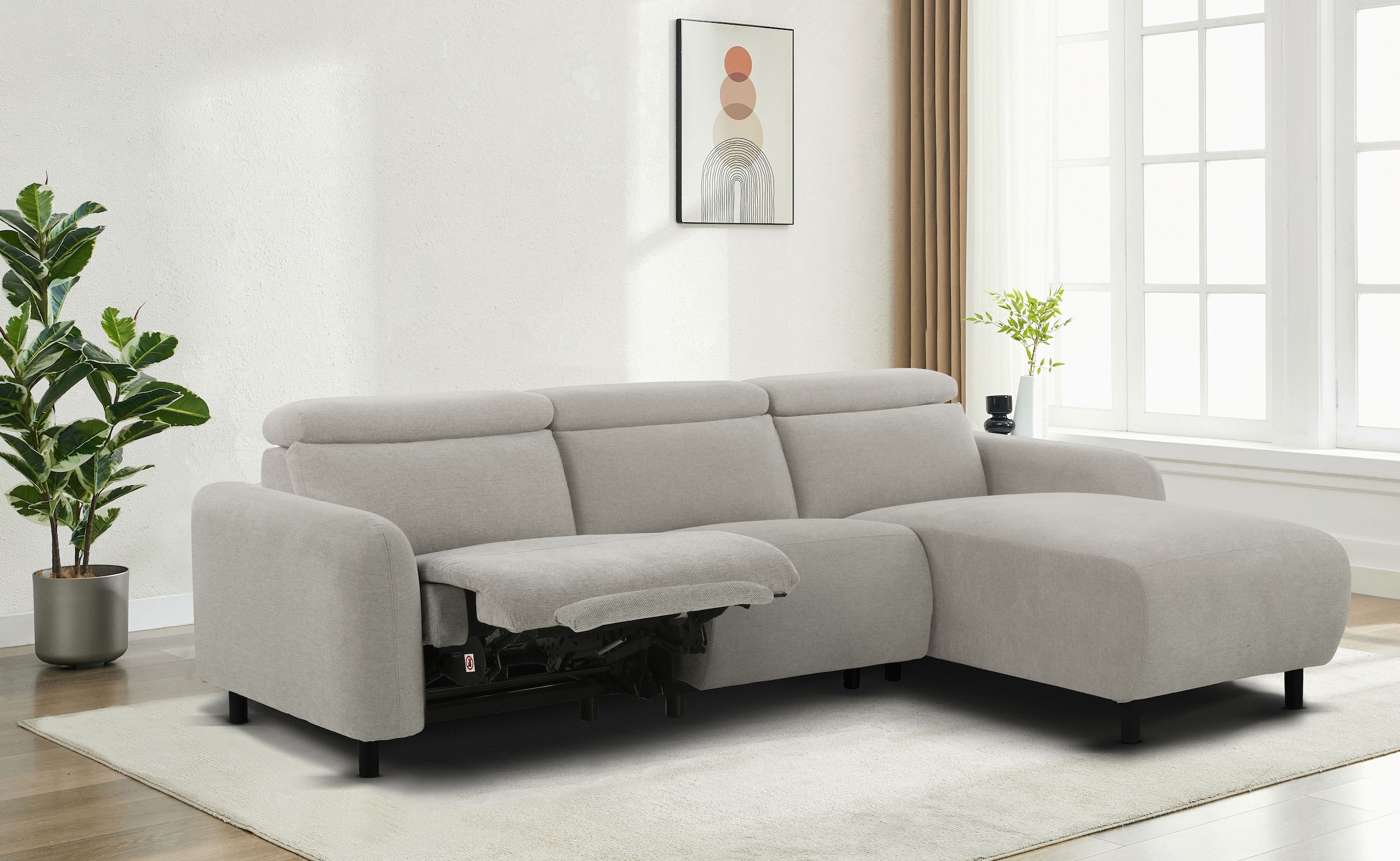 Home affaire Ecksofa »SKAANE Struktur, L-Form, 274 cm, manuelle u. elektrische Funktion,«, rundes Design, Kopfteilverstellung, Federkernpolsterung