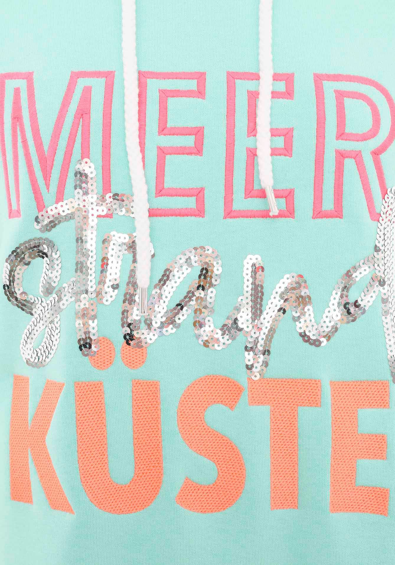 Zwillingsherz Hoodie »Meer Strand Küste«, mit Kapuze, Pailletten-Schriftzug und aufgesticktem Anker-Motiv
