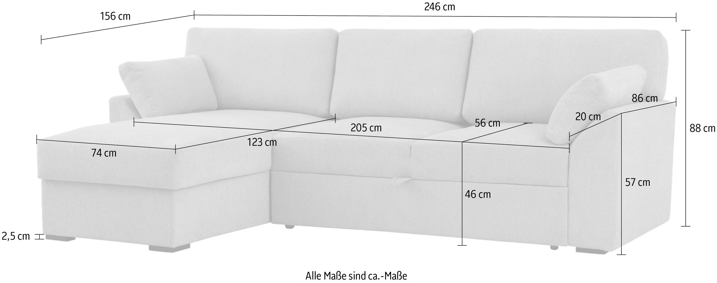 Home affaire Ecksofa »Citry«, Breite 246 cm, Chenille, Bettfunktion, Bettkasten, L-Form
