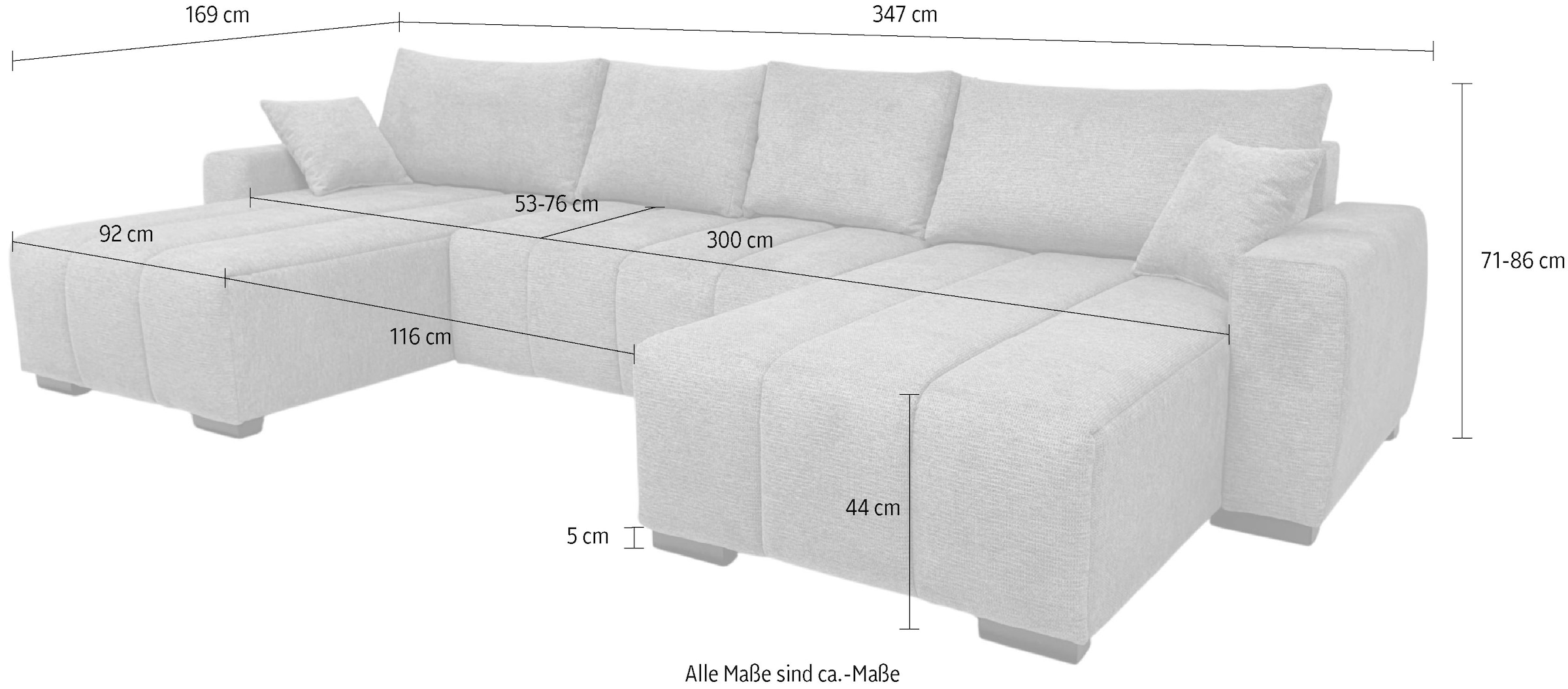 Home affaire Wohnlandschaft »U-Form Bello« mit Bettfunktion, Bettkasten Frei im Raum stellbar und Federkern