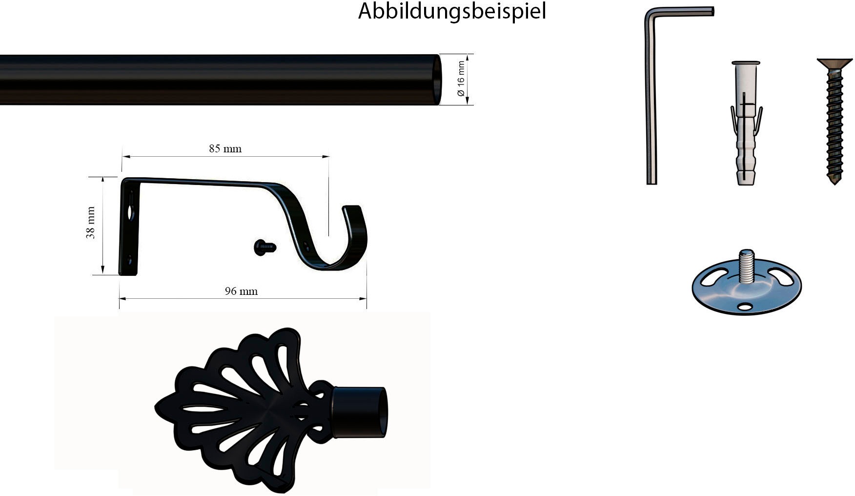 indeko Gardinenstange »Modena« Ø 16 mm 1 läufig-läufig Wunschmaßlänge