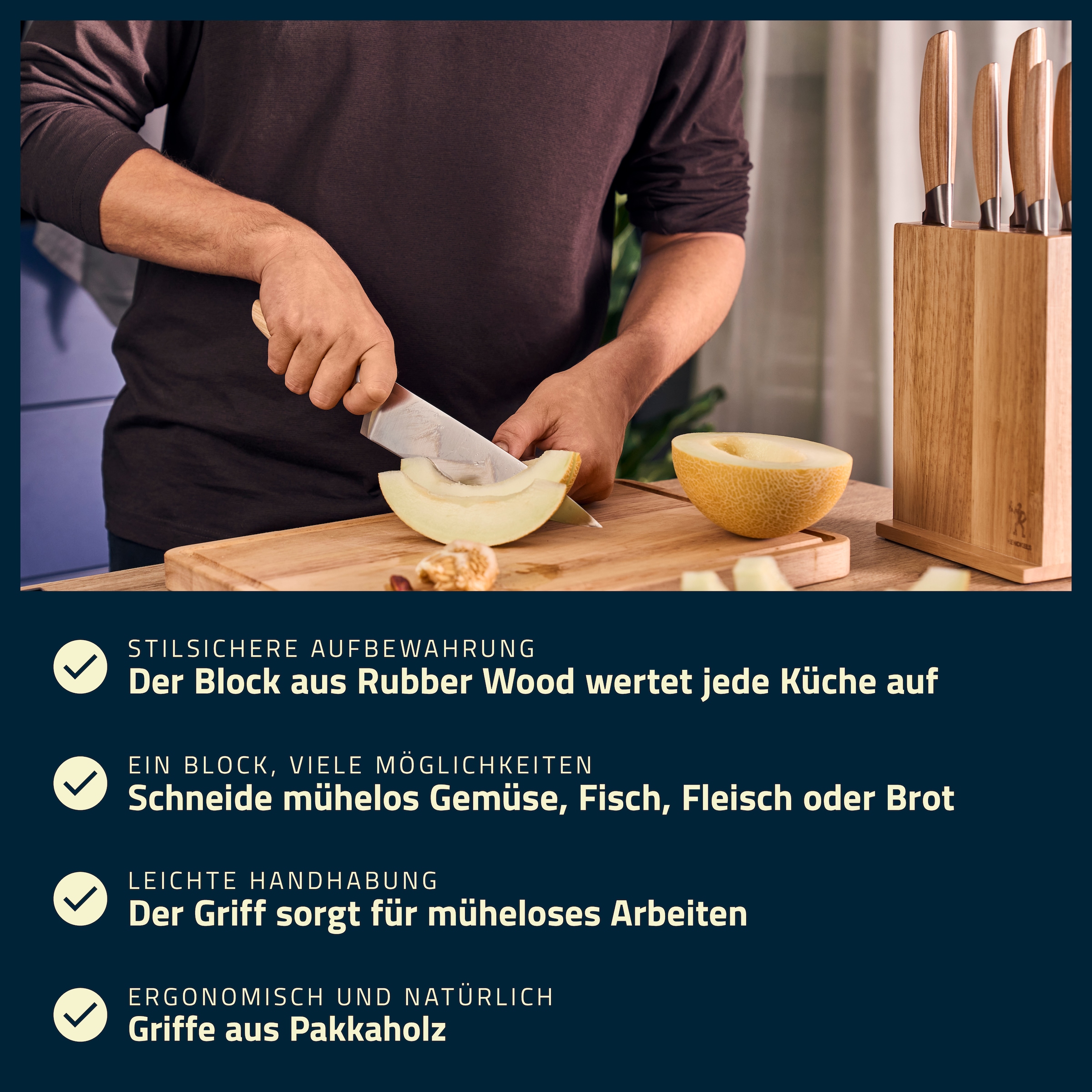 HENCKELS by ZWILLING Messerblock »Pakka« 7 Pakka-Holz-Griffe, Rostfreie Klingen
