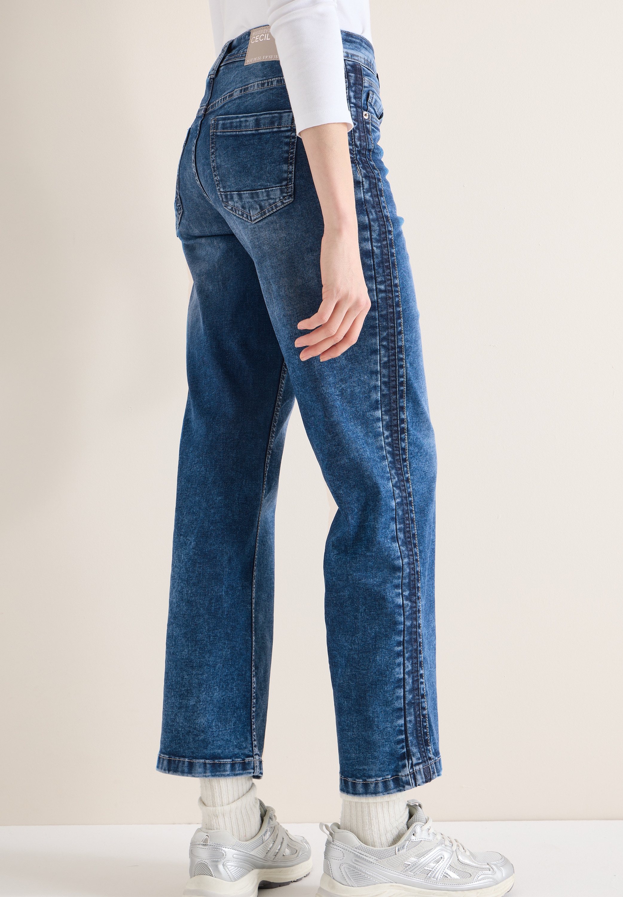 Cecil Weite Jeans »Style NEELE Mid Blue« mit tonalen Gallonstreifen und Stretch