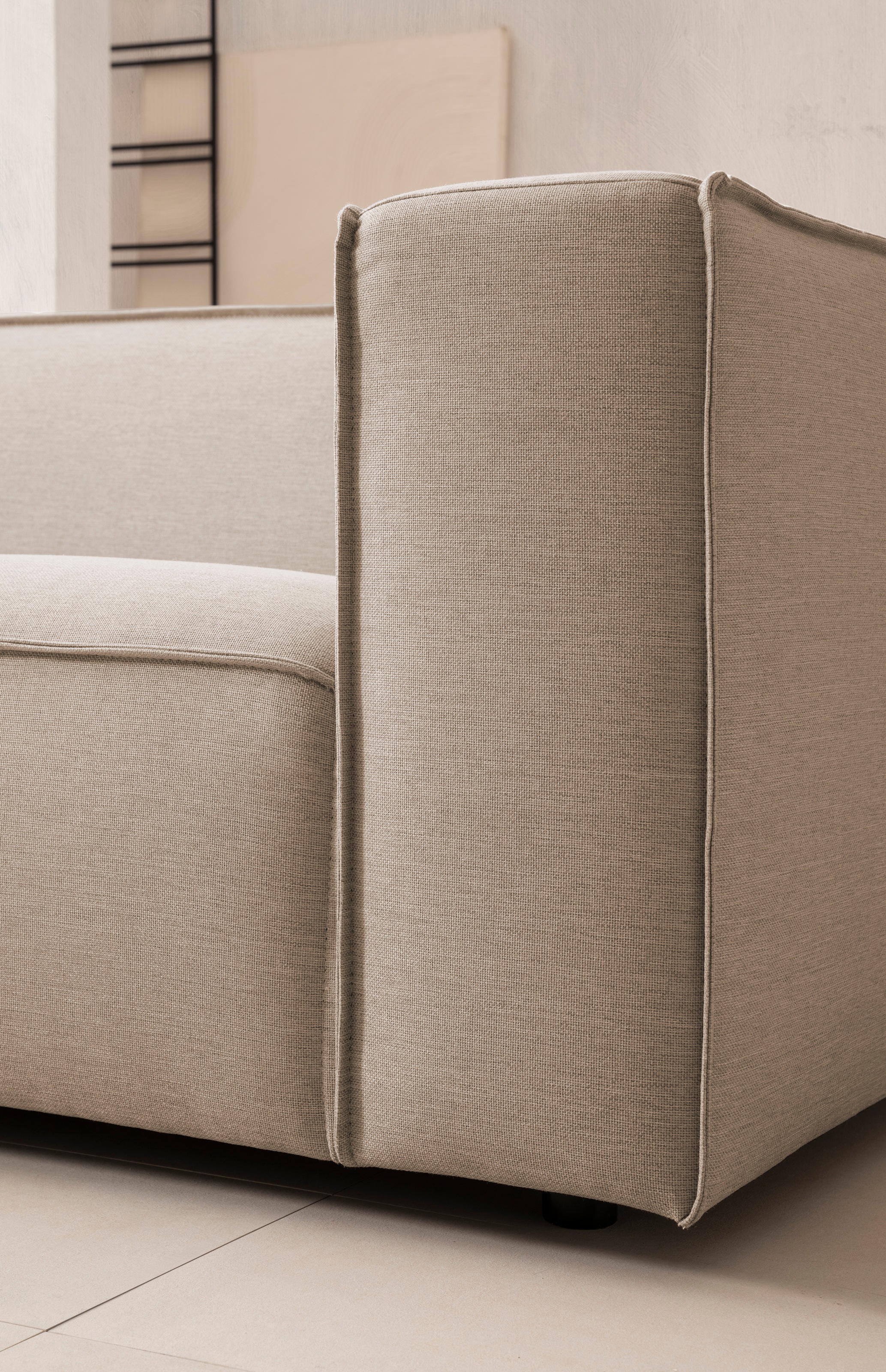LeGer Home by Lena Gercke 3-Sitzer »PIARA, Couch mit Kedernaht, Sofa in Cord oder Leinenoptik«, schwarze Füße, bequemer Sitzkomfort