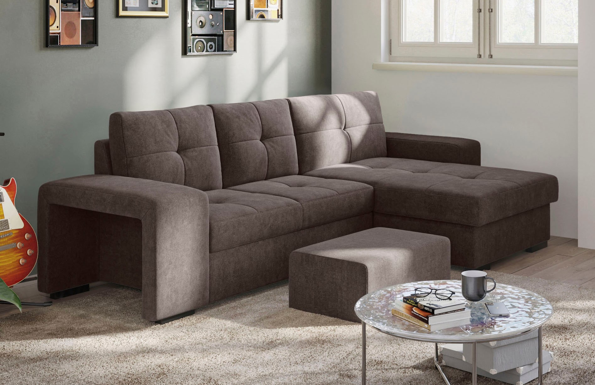 COTTA Ecksofa »Mattina L-Form«, mit Hocker, wahlweise mit Bettfunktion & Bettkasten