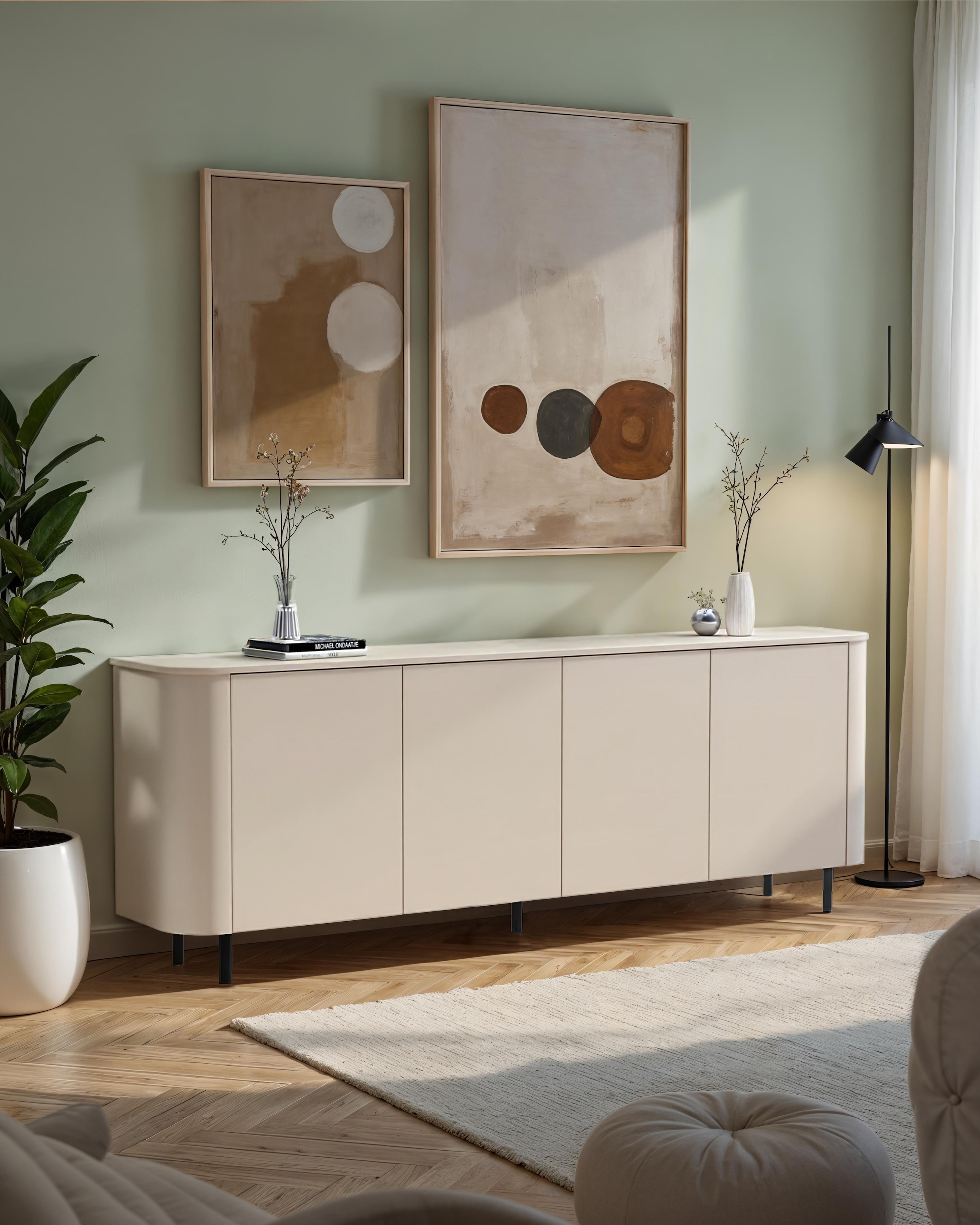 OTTO home Sideboard »Lido, 231 cm breit, 4 Türen, Anrichte, Kommode, Stauraumschrank« Formgebogenes MDF, Stirnseiten mit Rundung, Push-to-open, Metallfüße