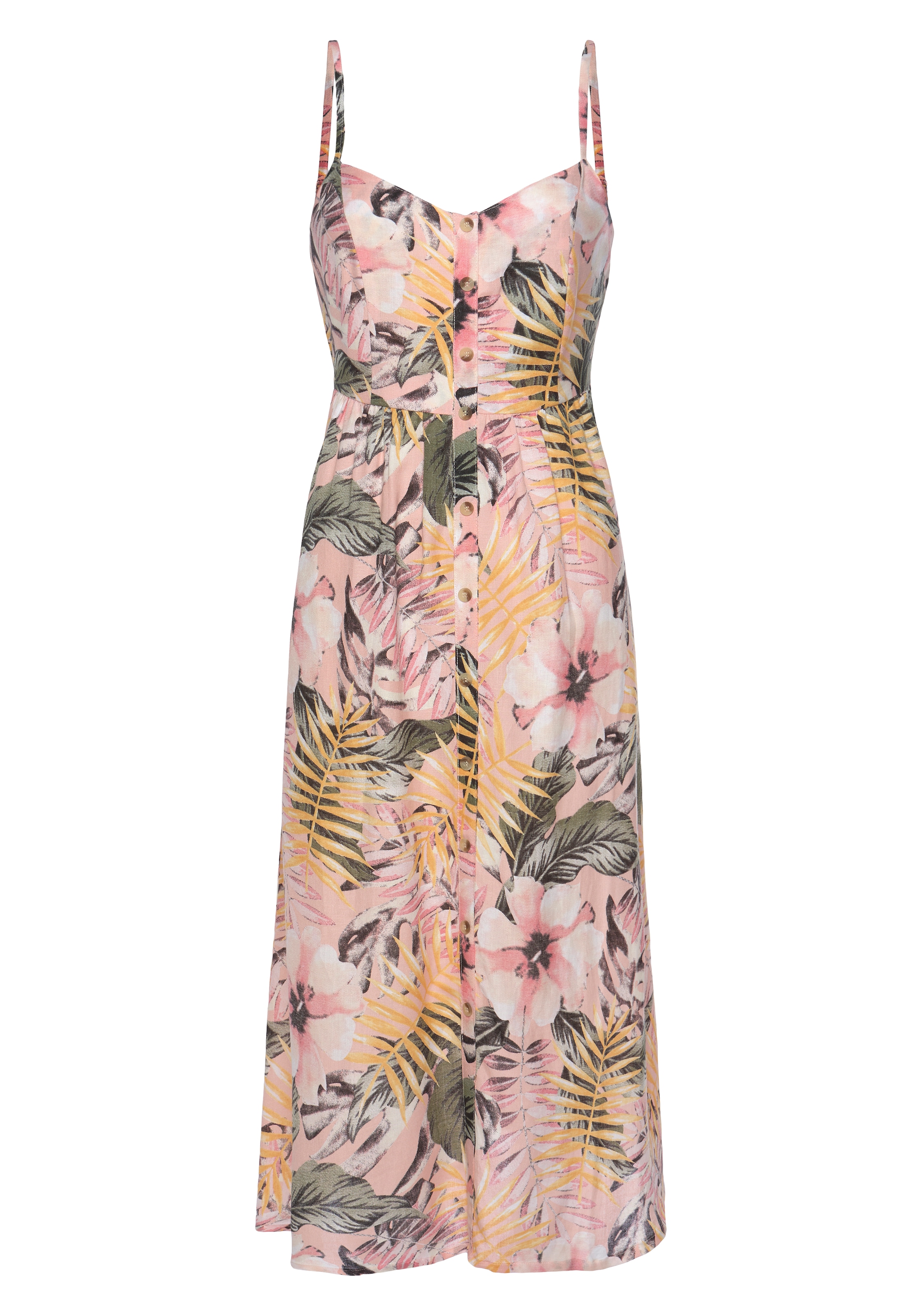 LASCANA Sommerkleid, aus Leinenmix, Midikleid mit Knopfleiste vorne, Strandkleid