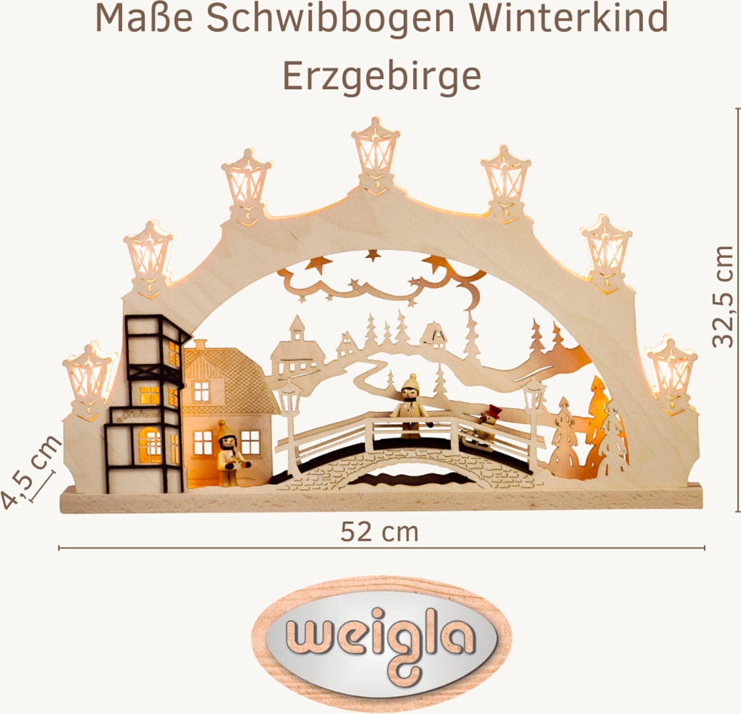 Weigla Lichterbogen »Winterkind Erzgebirge, Schwibbogen, Made in Germany« 1 Stk. Erzgebirge garantiert, Weihnachtsdeko Innen, Weihnachtsbeleuchtung