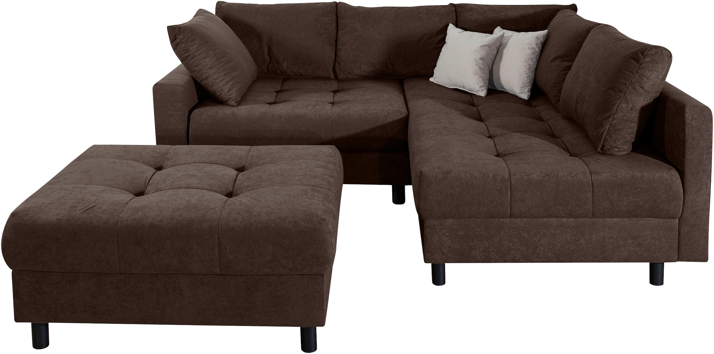 COLLECTION AB Ecksofa »Toni L-Form, B: 215 cm« mit Hocker & 2 Zierkissen, Federkern